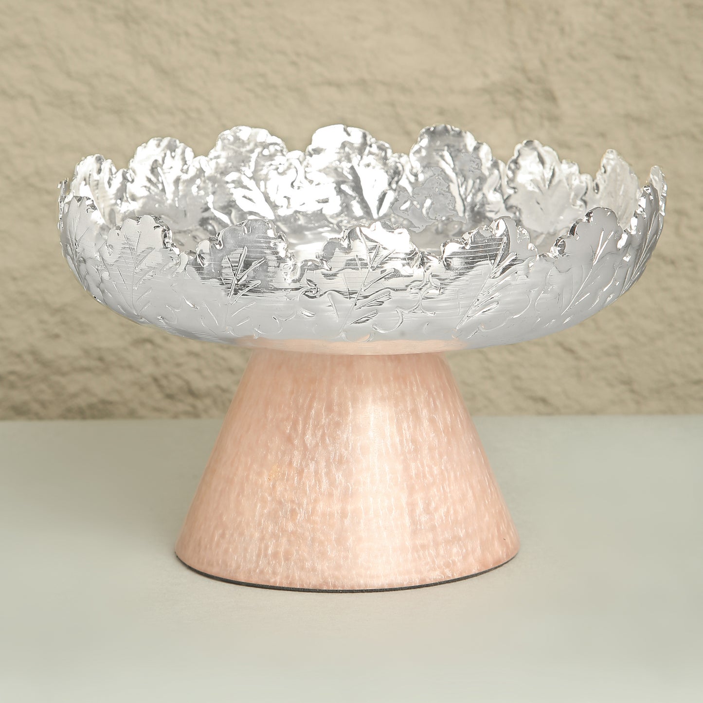 Resin Pink Leaf Platter with Decorative Stand – Elegant Table Accent | 4.75 inch