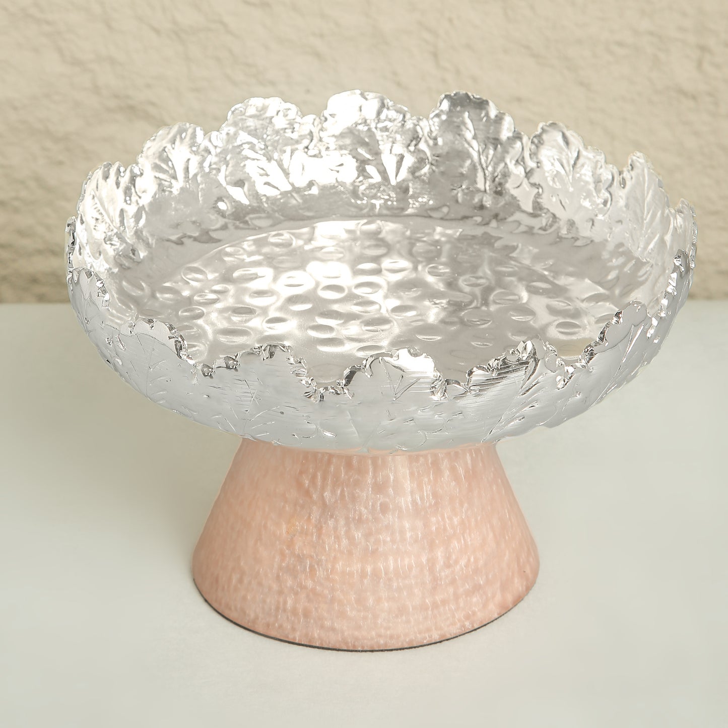 Resin Pink Leaf Platter with Decorative Stand – Elegant Table Accent | 4.75 inch