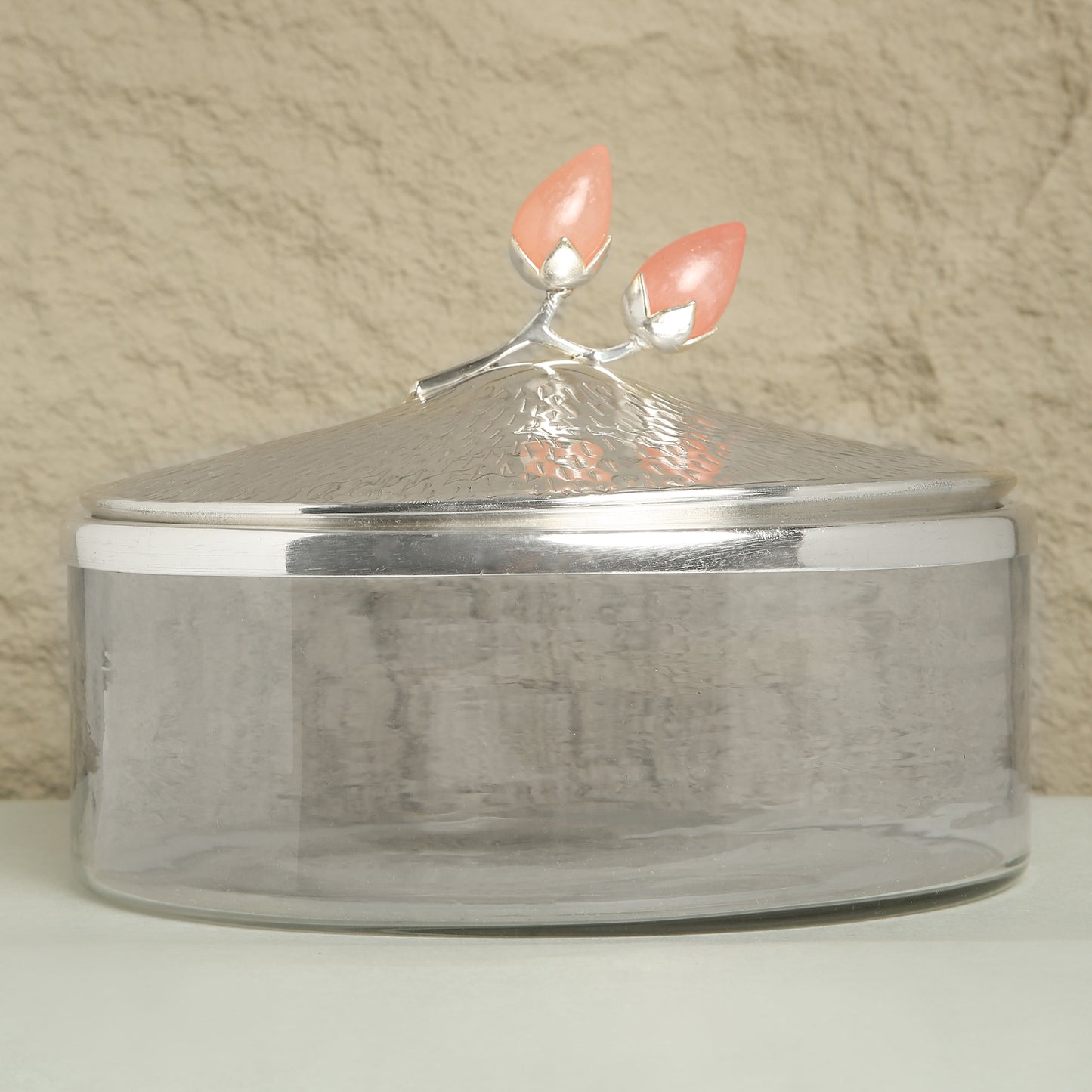 Glass Dry Fruit Storage Box with Floral Lid – Elegant Table Organizer | 6 inch