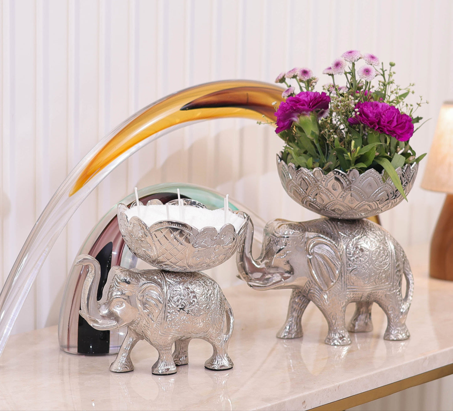 Brass Elephant Urli Bowl Showpiece – Decorative Animal Figurine for Home & Gifting | 8 inch