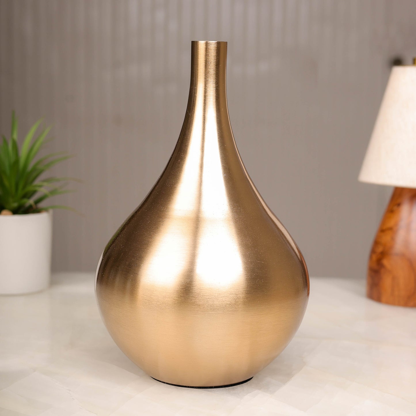 Golden Teardrop Brass Vase – Minimalist Luxe Decor Accent | 10 inch