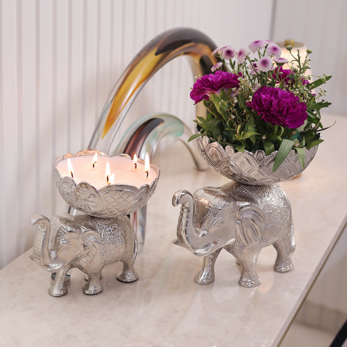 Brass Elephant Urli Bowl Showpiece – Decorative Animal Figurine for Home & Gifting | 8 inch