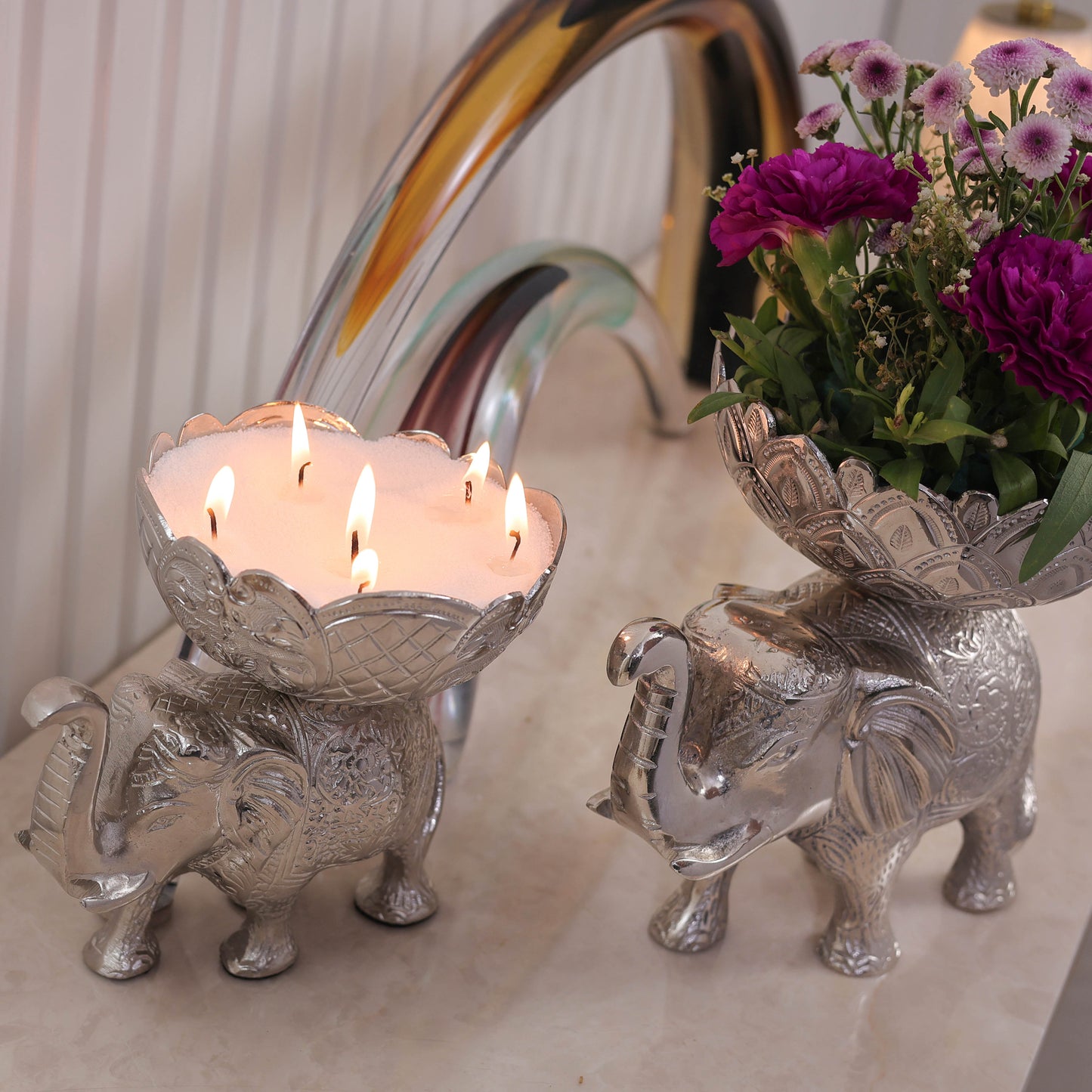 Brass Elephant Urli Bowl Showpiece – Decorative Animal Figurine for Home & Gifting | 7 inch