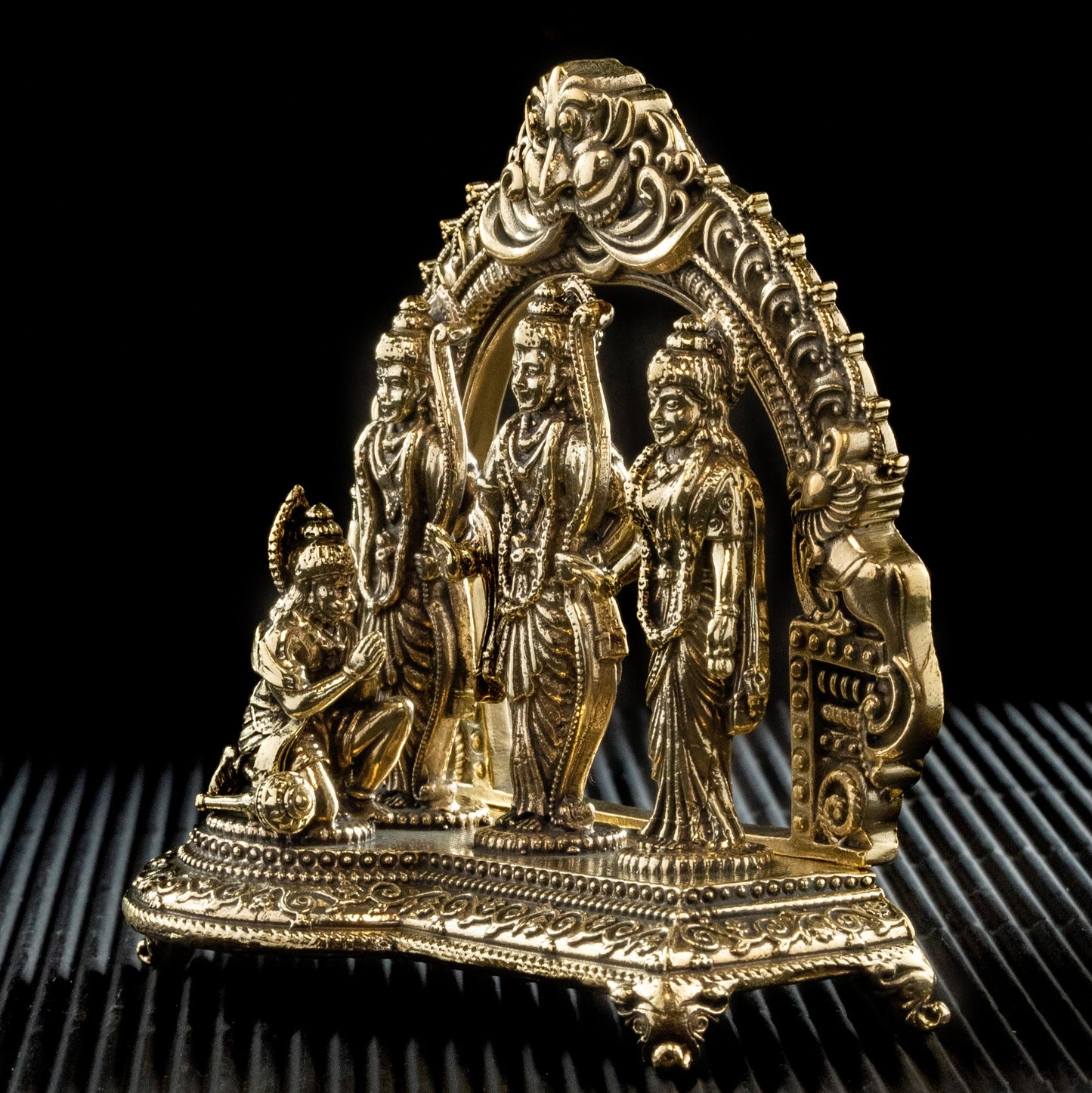 Superfine Brass Ram Darbar Idol – Antique-Finish Ram Sita Laxman Hanuman Statue for Home Temple & Festive Décor