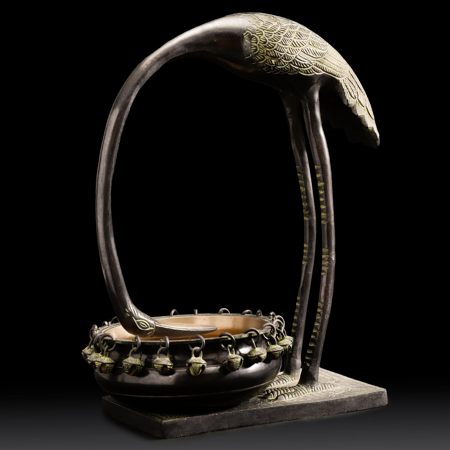 Handcrafted Brass Bird Urli – Crane-Inspired Decorative Bowl for Festive & Home Décor