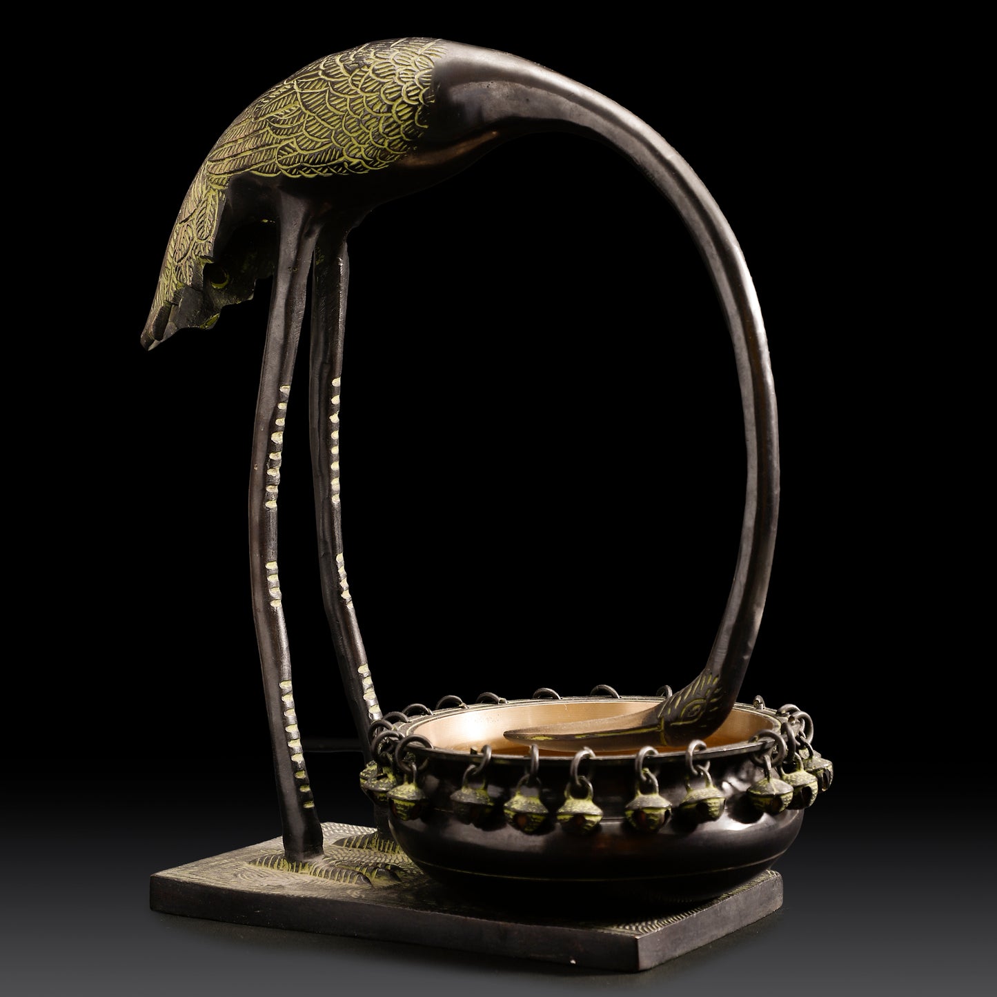 Handcrafted Brass Bird Urli – Crane-Inspired Decorative Bowl for Festive & Home Décor