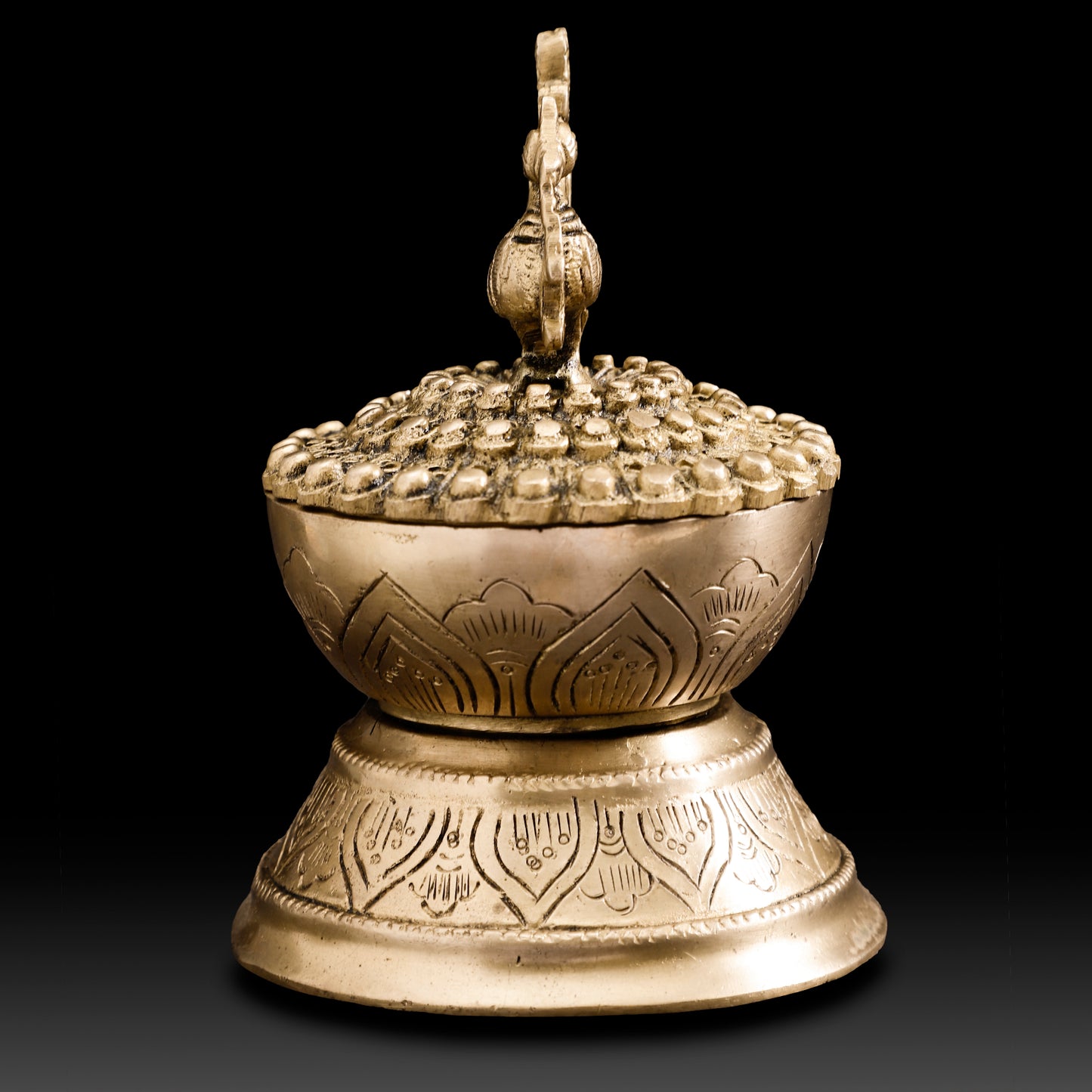 Handcrafted Brass Peacock Dhoop Dani with Studded Dome – Traditional Lotus-Inspired Incense Burner