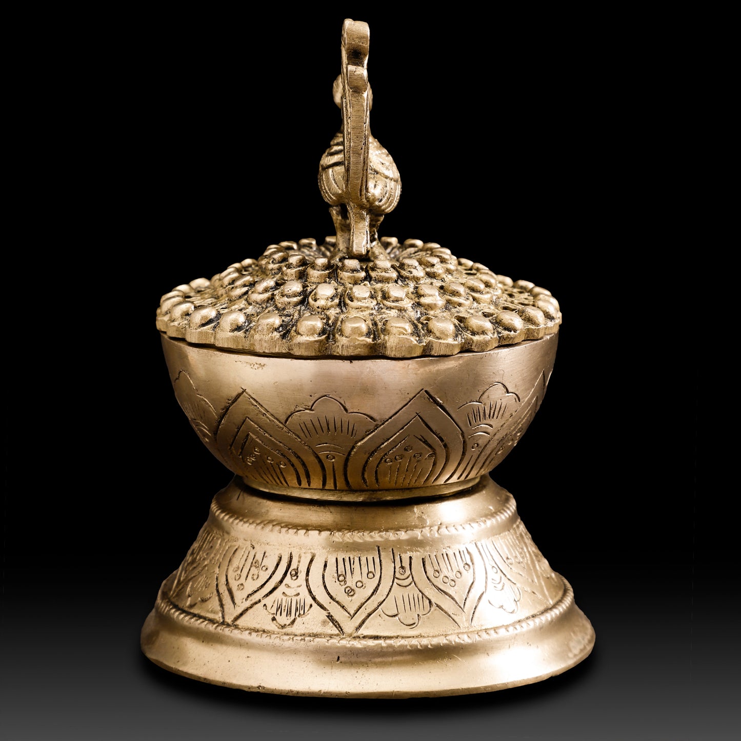 Handcrafted Brass Peacock Dhoop Dani with Studded Dome – Traditional Lotus-Inspired Incense Burner