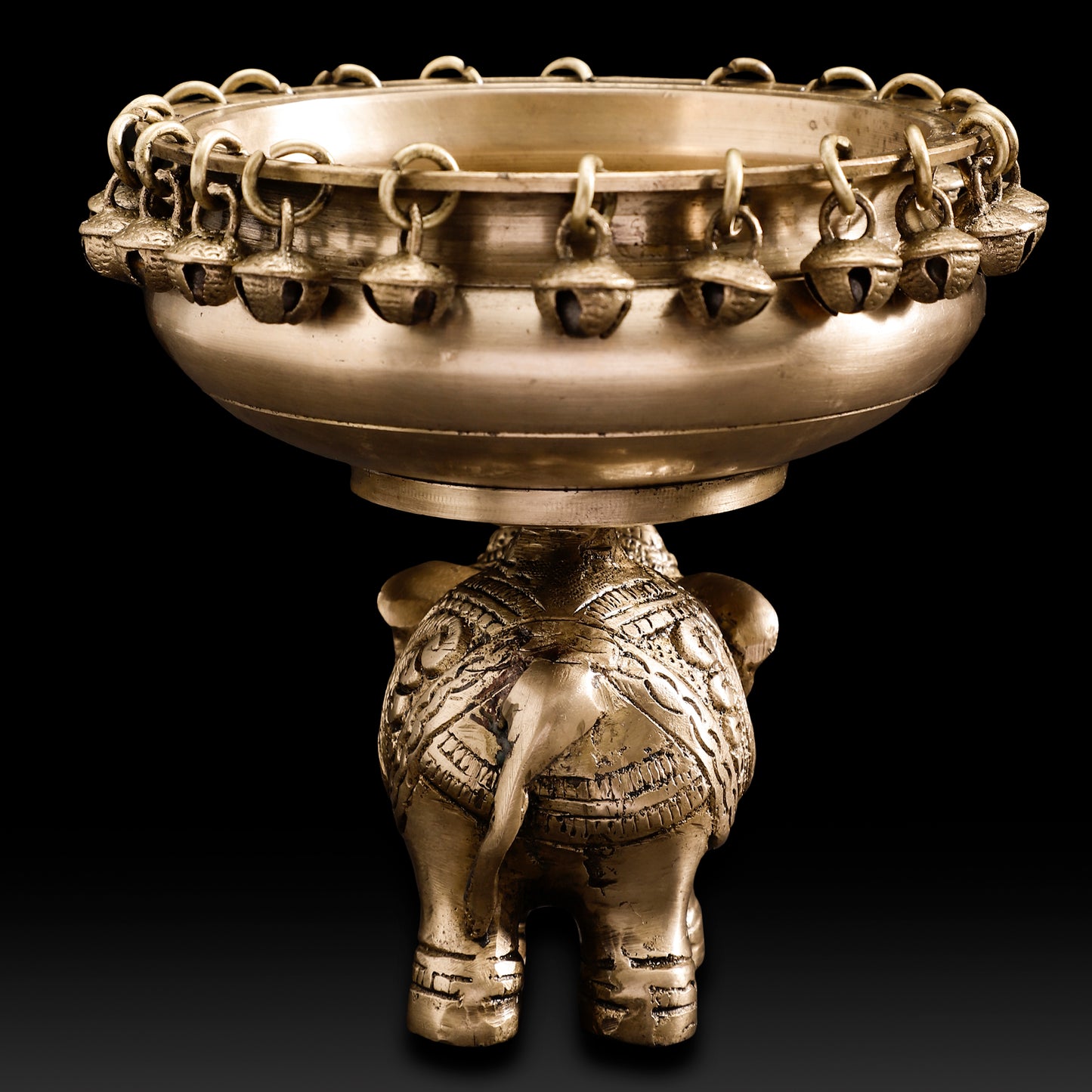 Handcrafted Brass Elephant Urli Bowl with Bells – Traditional Indian Festive Décor for Home & Temple