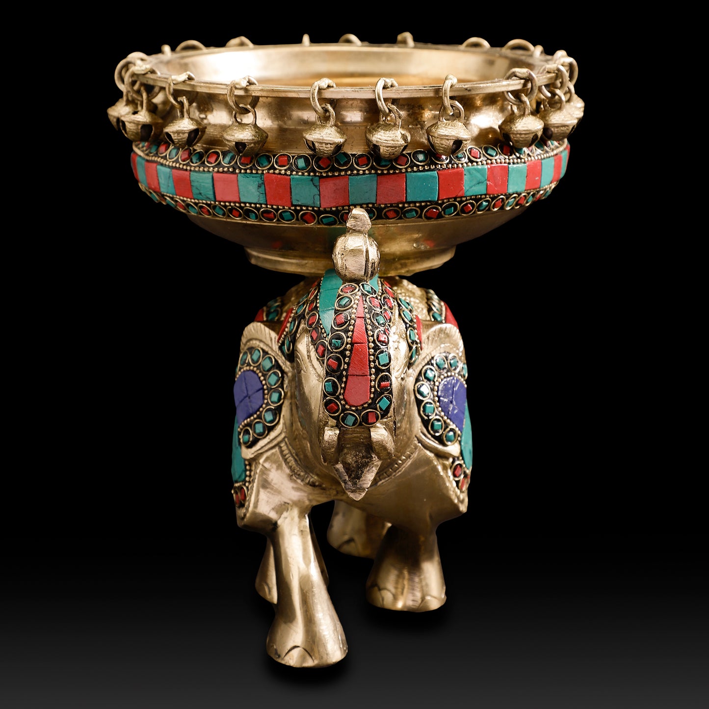 Traditional Brass Elephant Urli with Hanging Bells – Auspicious Home & Festive Décor Bowl