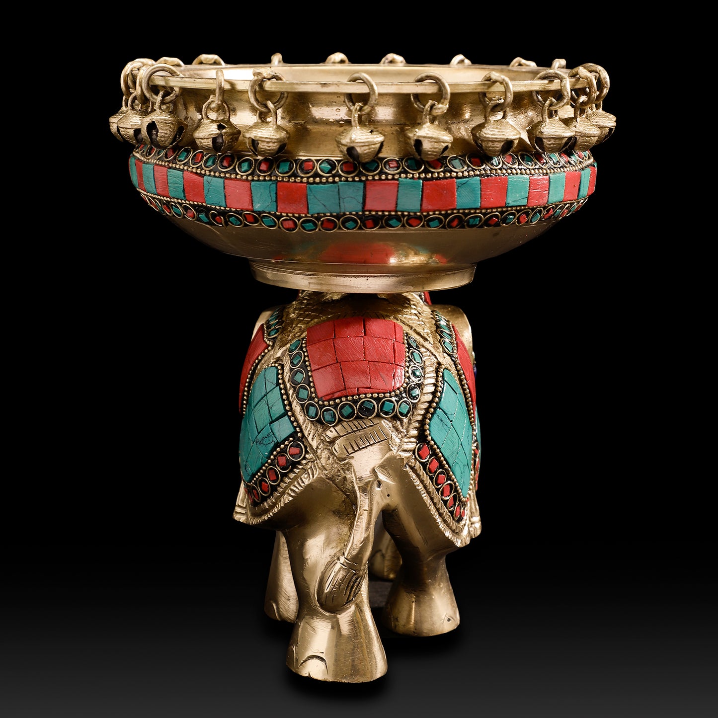 Traditional Brass Elephant Urli with Hanging Bells – Auspicious Home & Festive Décor Bowl