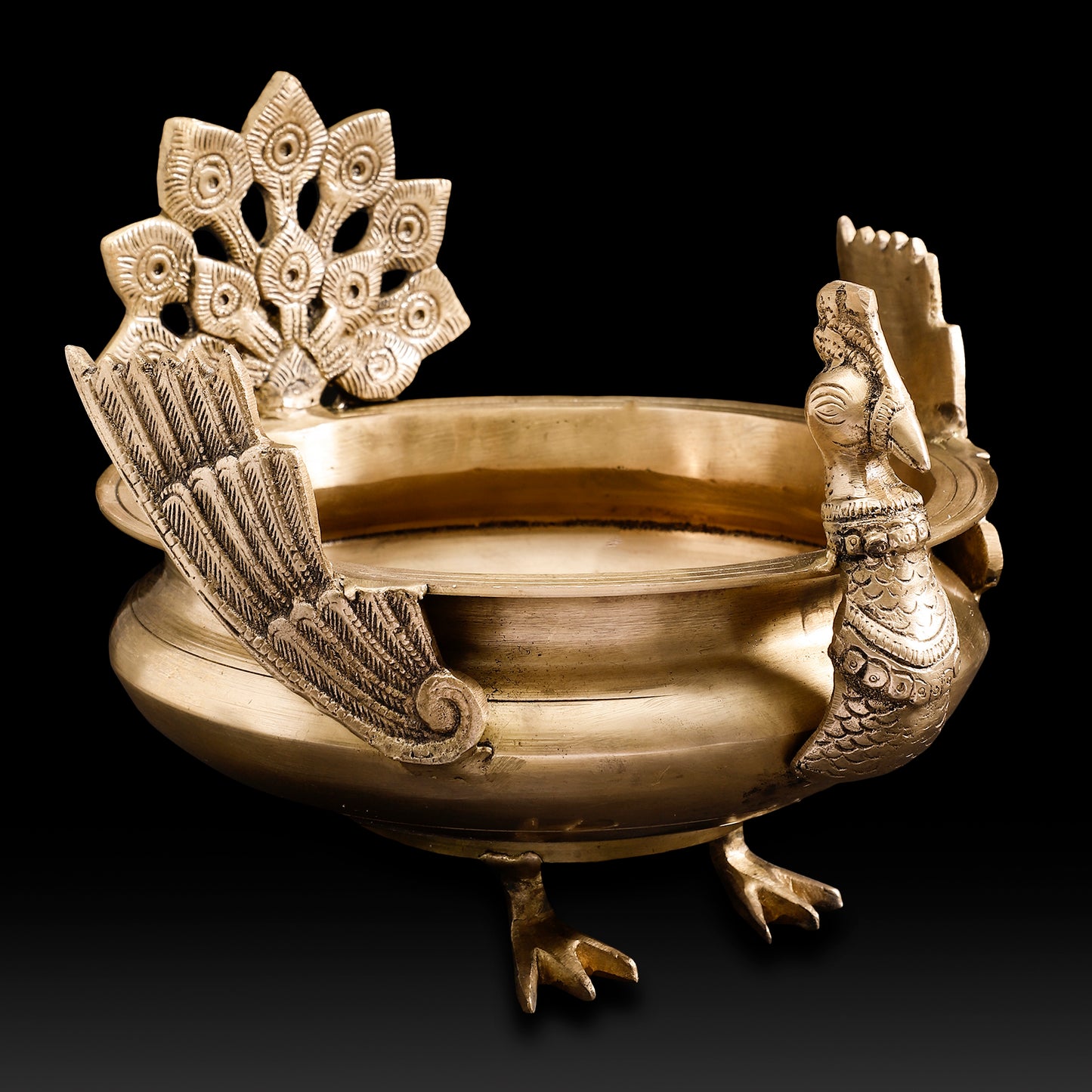Handcrafted Brass Peacock Urli Bowl – Traditional Indian Festive Centerpiece for Home & Temple Décor
