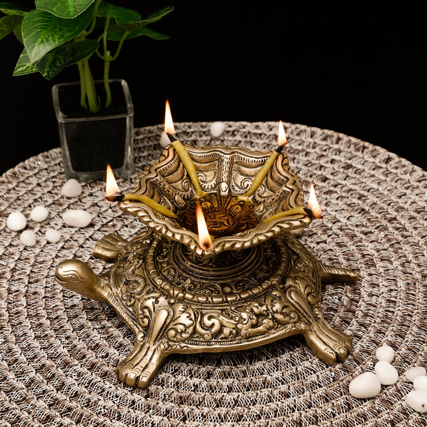 Brass Turtle Panchmukhi Diya – Vaastu-Approved Oil Lamp for Pooja, Good Luck & Traditional Décor