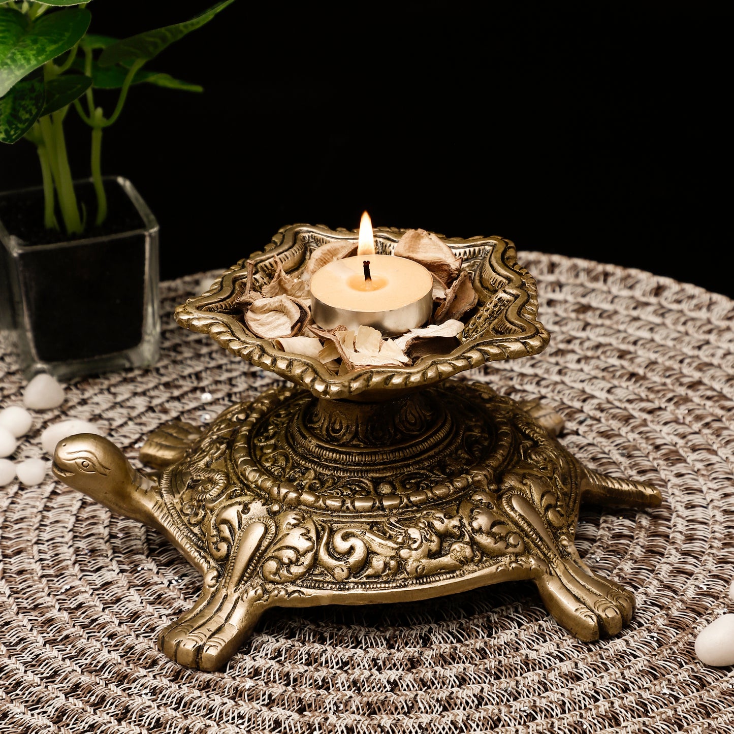 Brass Turtle Panchmukhi Diya – Vaastu-Approved Oil Lamp for Pooja, Good Luck & Traditional Décor