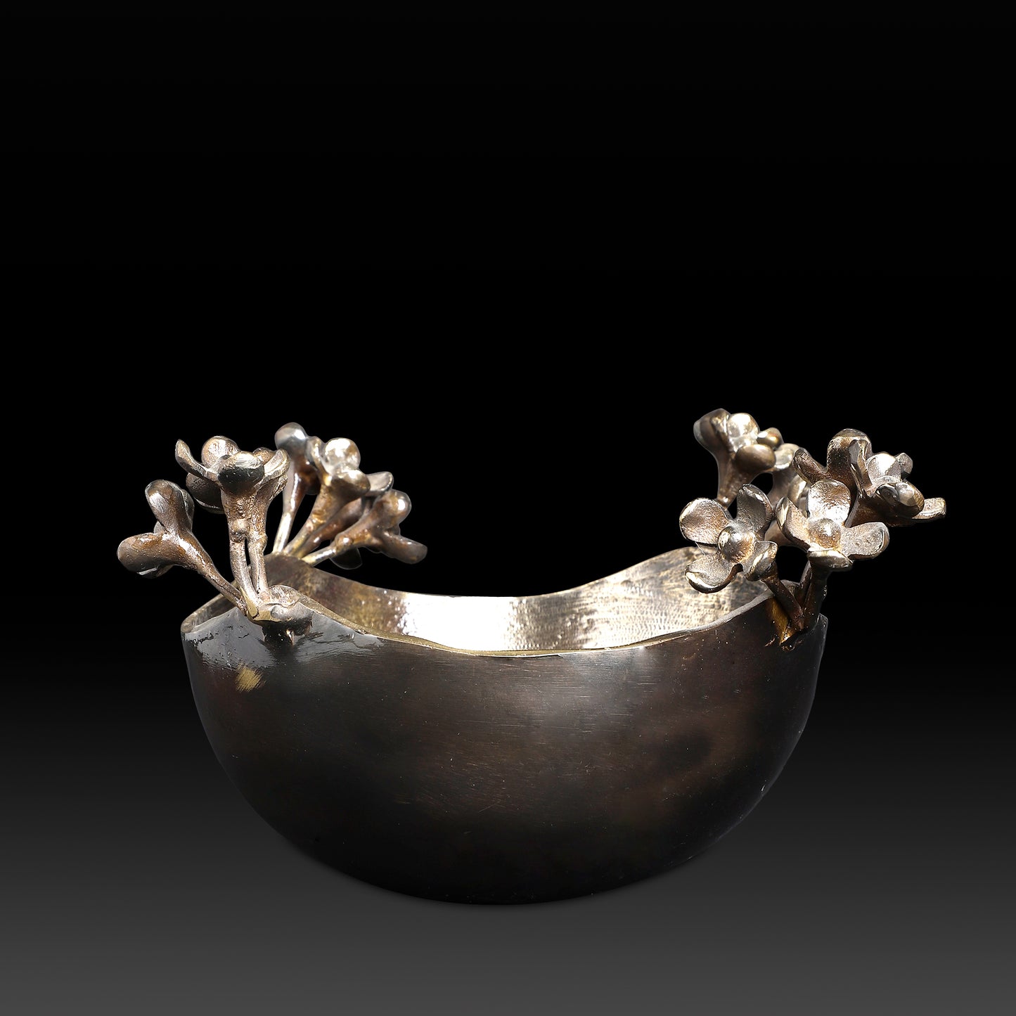 Elegant Hand-Hammered Stainless Steel Bowls with Brass Floral Vine – Decorative Tabletop & Gifting Accent