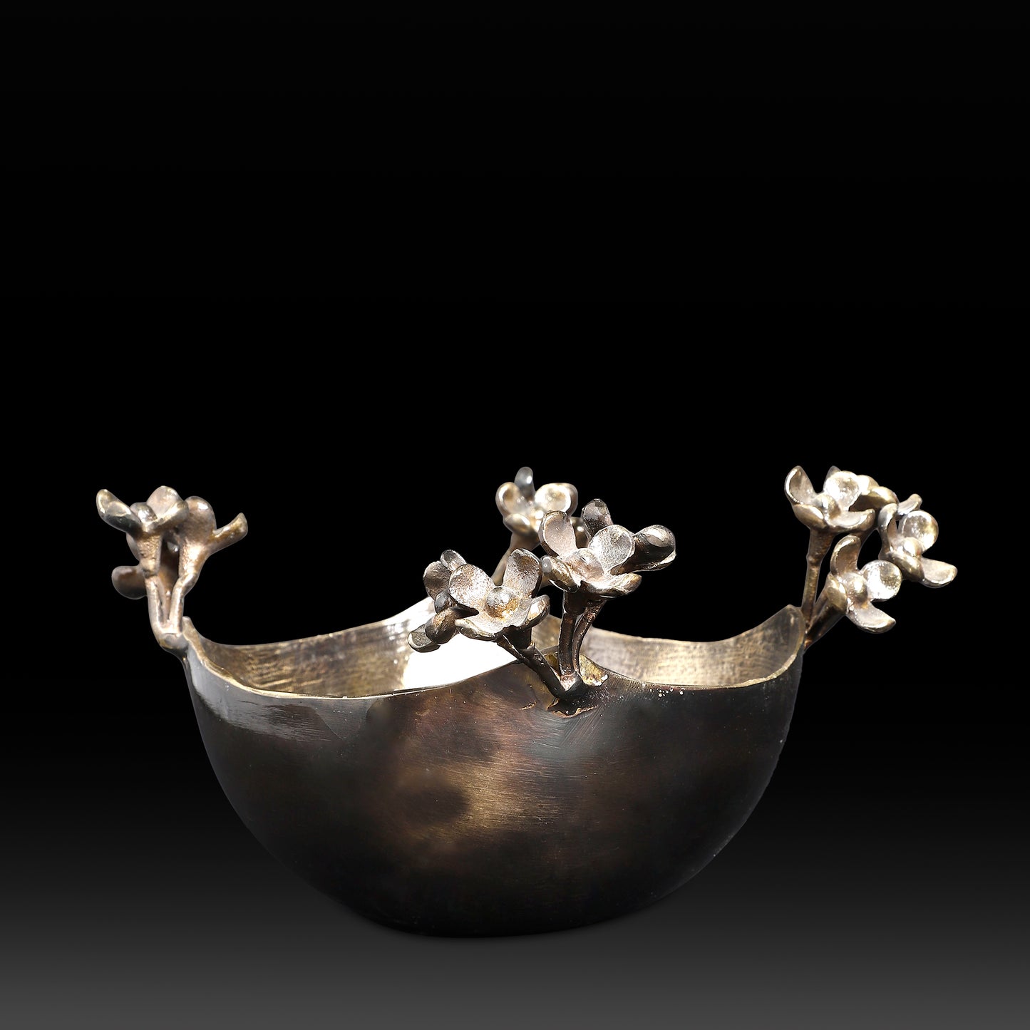 Elegant Hand-Hammered Stainless Steel Bowls with Brass Floral Vine – Decorative Tabletop & Gifting Accent