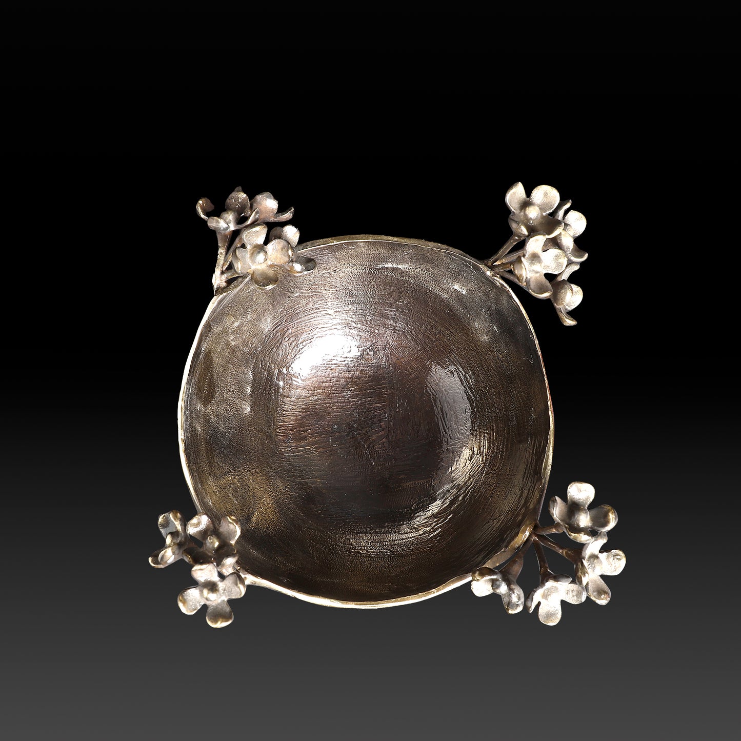 Elegant Hand-Hammered Stainless Steel Bowls with Brass Floral Vine – Decorative Tabletop & Gifting Accent