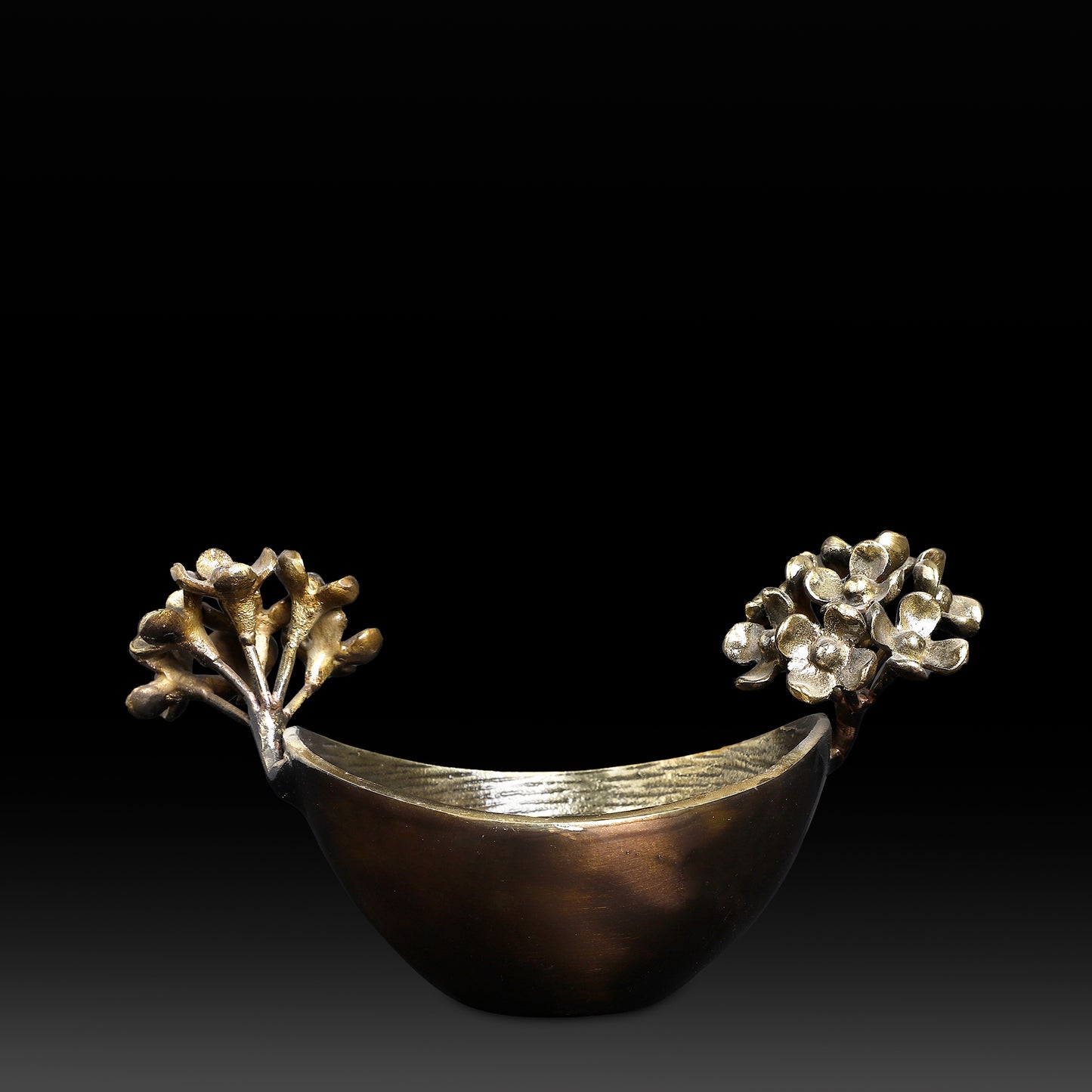Elegant Hand-Hammered Stainless Steel Bowls with Brass Floral Vine – Decorative Tabletop & Gifting Accent