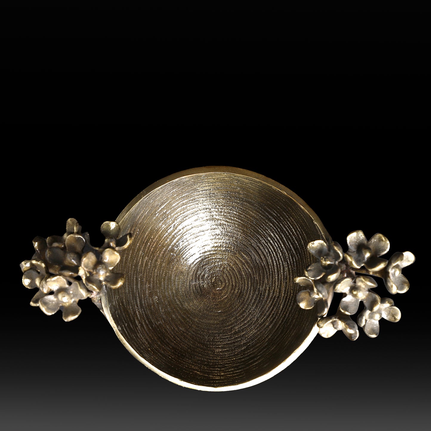 Handcrafted Brass Bowl with Floral Branch – Nature-Inspired Decorative Accent with Hammered Finish