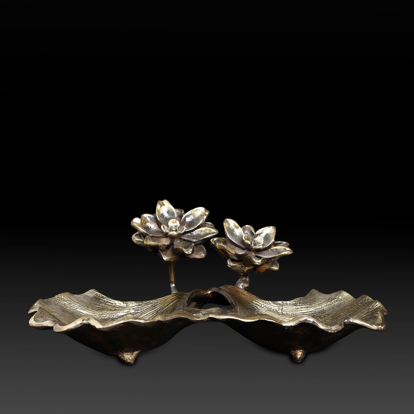 Handcrafted Brass Twin Leaf Bowl with Lotus Flowers – Ethnic Pooja & Decorative Serveware
