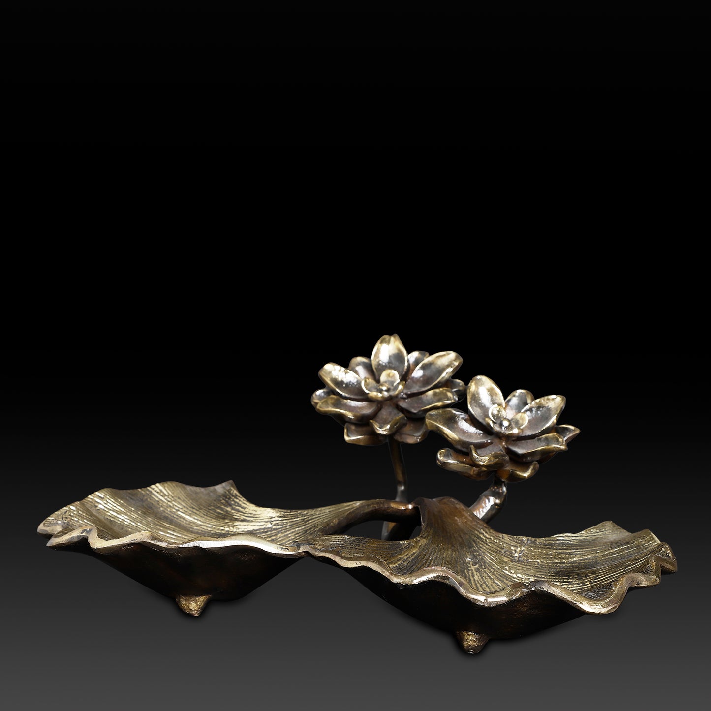 Handcrafted Brass Twin Leaf Bowl with Lotus Flowers – Ethnic Pooja & Decorative Serveware