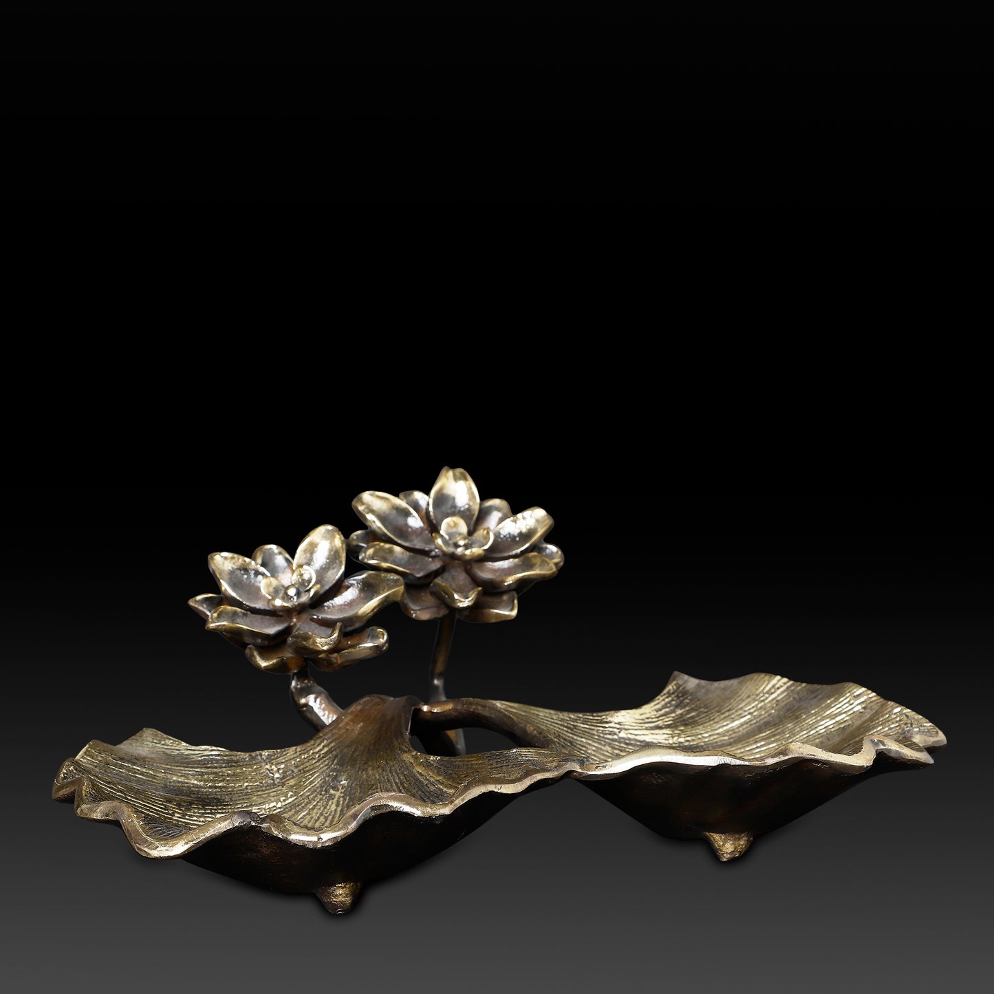 Handcrafted Brass Twin Leaf Bowl with Lotus Flowers – Ethnic Pooja & Decorative Serveware