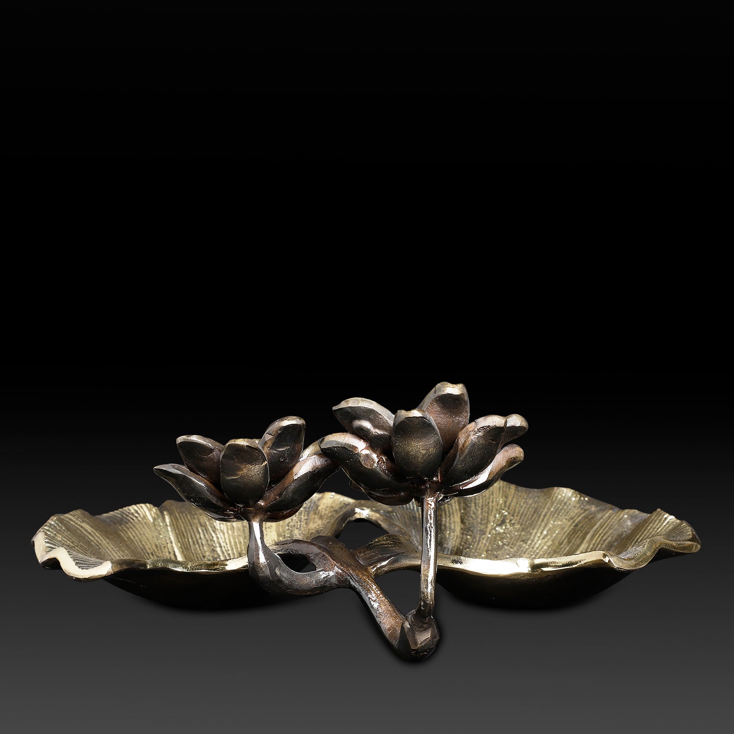 Handcrafted Brass Twin Leaf Bowl with Lotus Flowers – Ethnic Pooja & Decorative Serveware