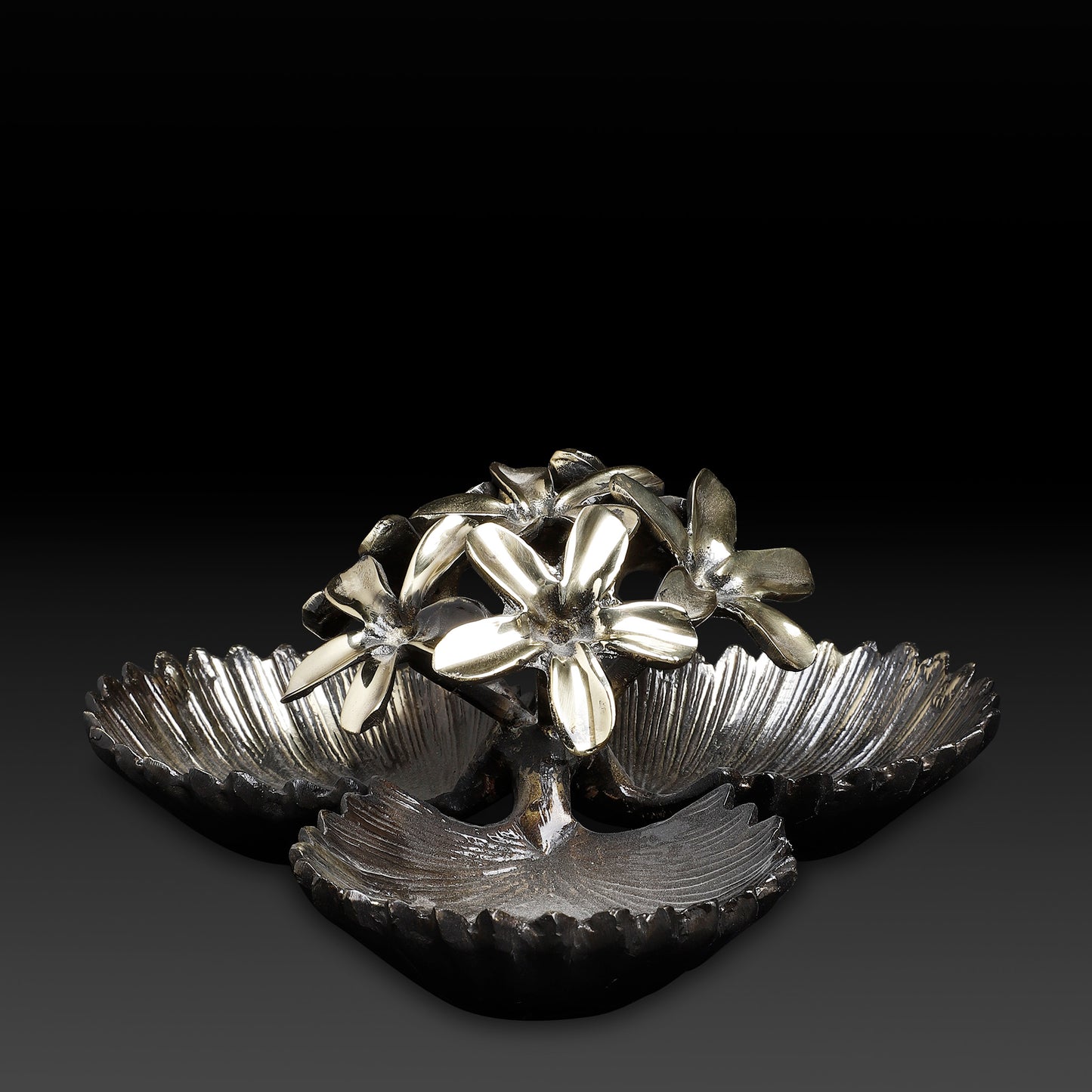 Dual Leaf Brass Bowl with Floral Accent – Handcrafted Ethnic Serve ware & Decorative Pooja Accessory