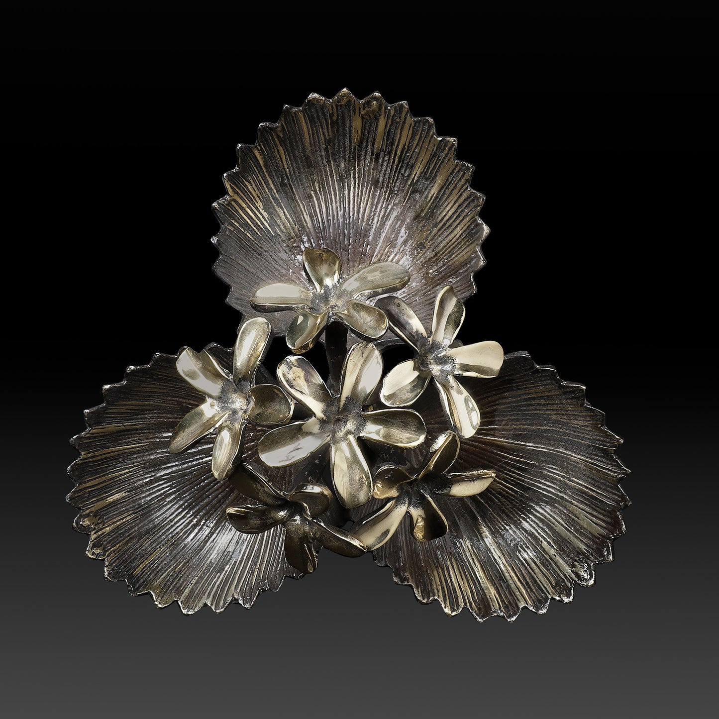 Dual Leaf Brass Bowl with Floral Accent – Handcrafted Ethnic Serve ware & Decorative Pooja Accessory