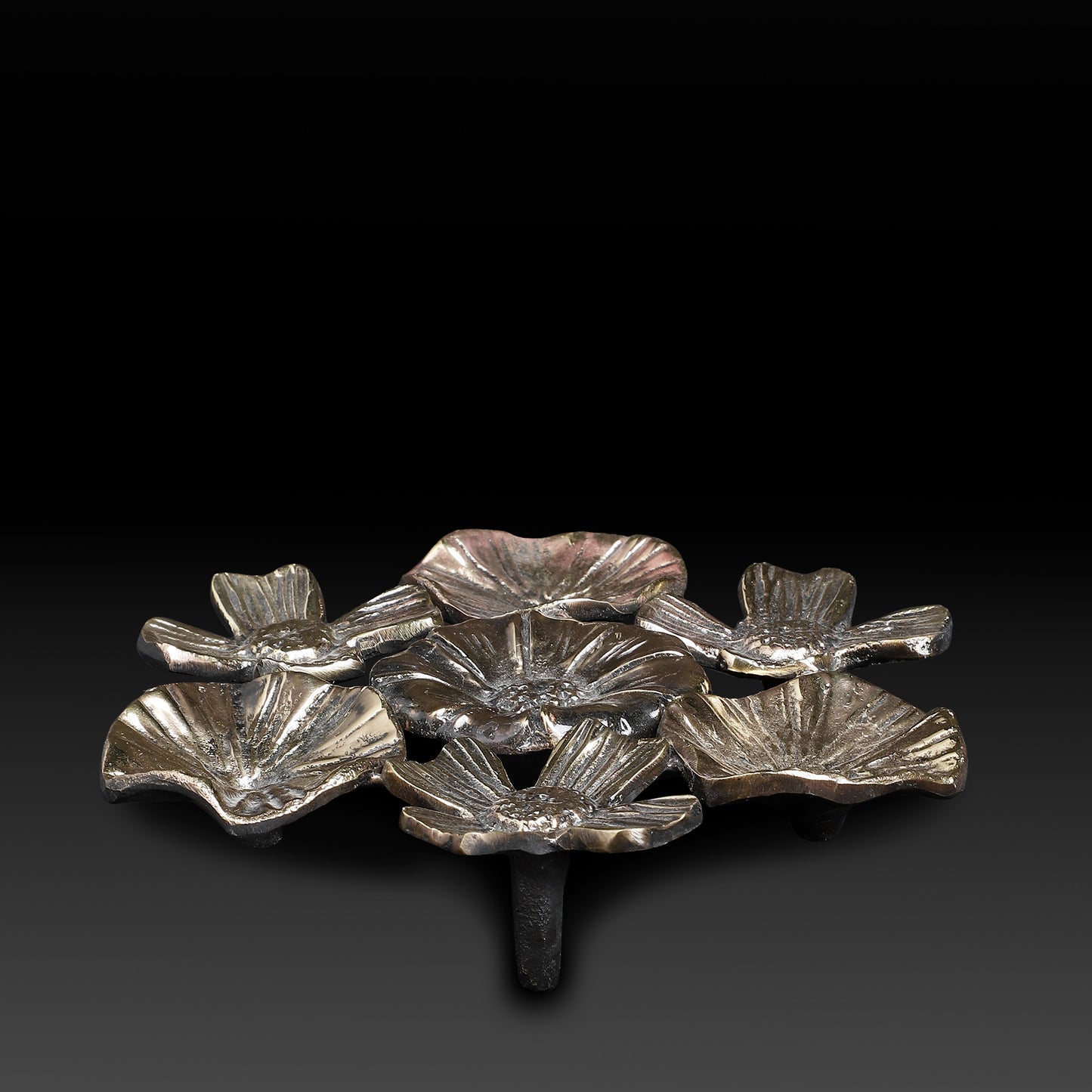 Handcrafted Brass Floral Bowl Stand – Petal-Shaped Multi-Bowl Platter for Pooja & Festive Serving