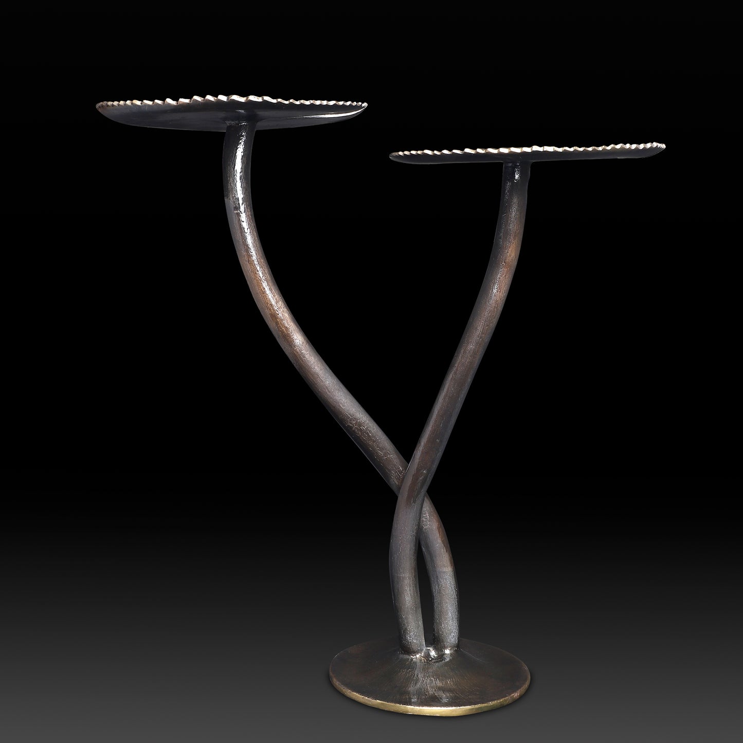 Handcrafted Dual Pedestal Brass Platter Stand – Decorative Pooja & Festive Serveware Display
