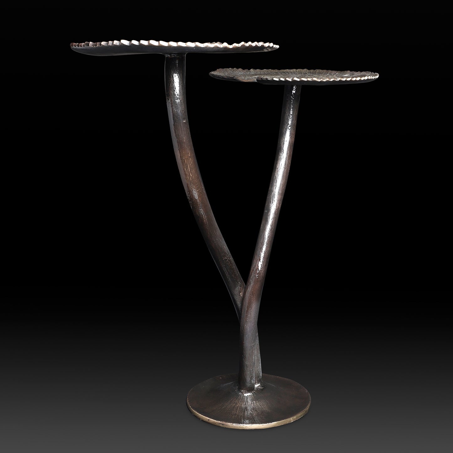 Handcrafted Dual Pedestal Brass Platter Stand – Decorative Pooja & Festive Serveware Display