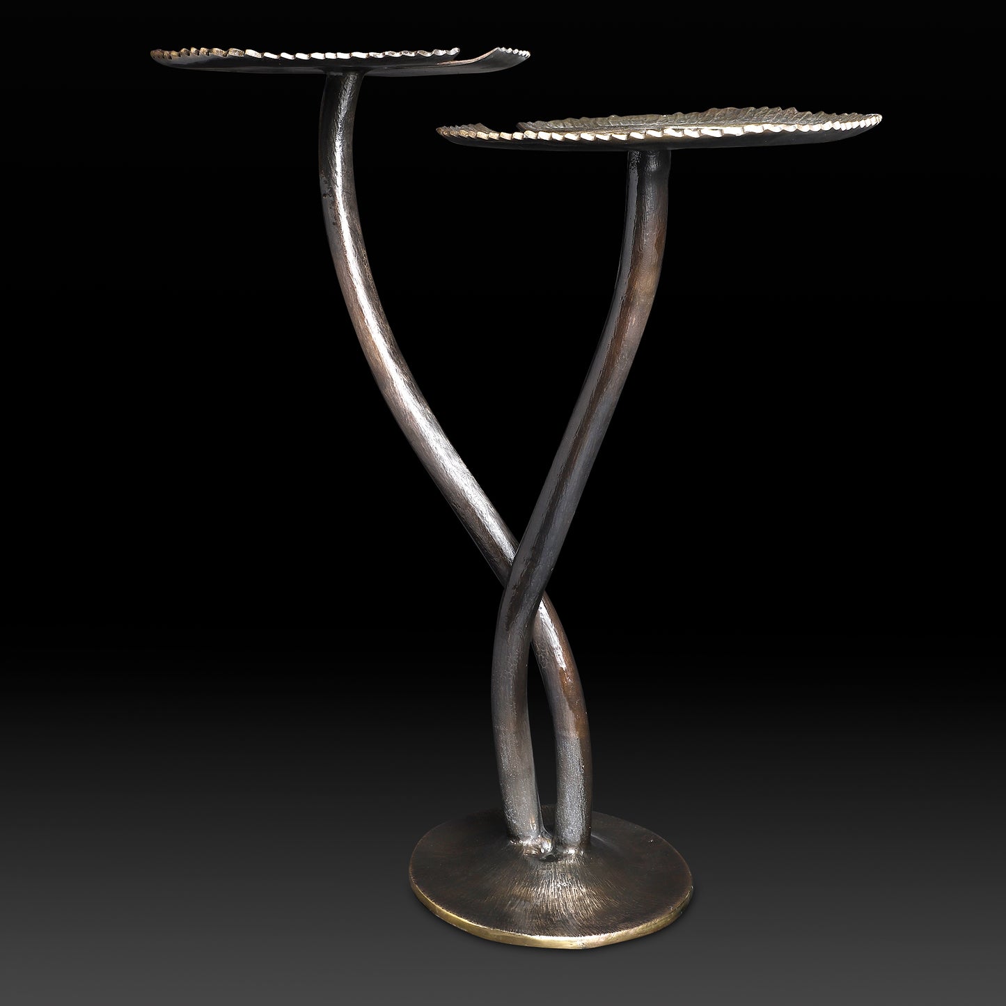 Handcrafted Dual Pedestal Brass Platter Stand – Decorative Pooja & Festive Serveware Display
