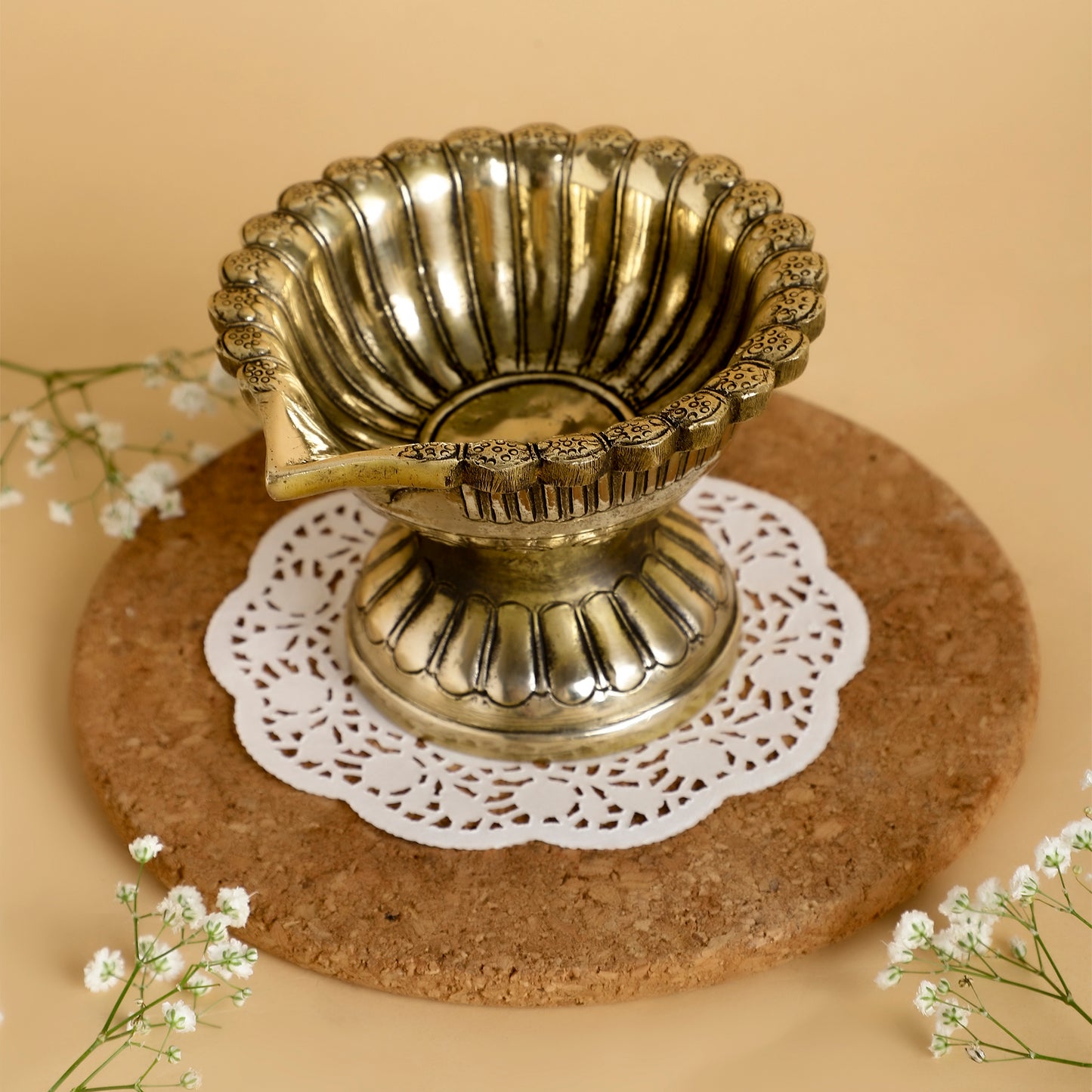 Brass Traditional Diya – Handcrafted Oil Lamp for Puja Room, Diwali Décor & Spiritual Gifting