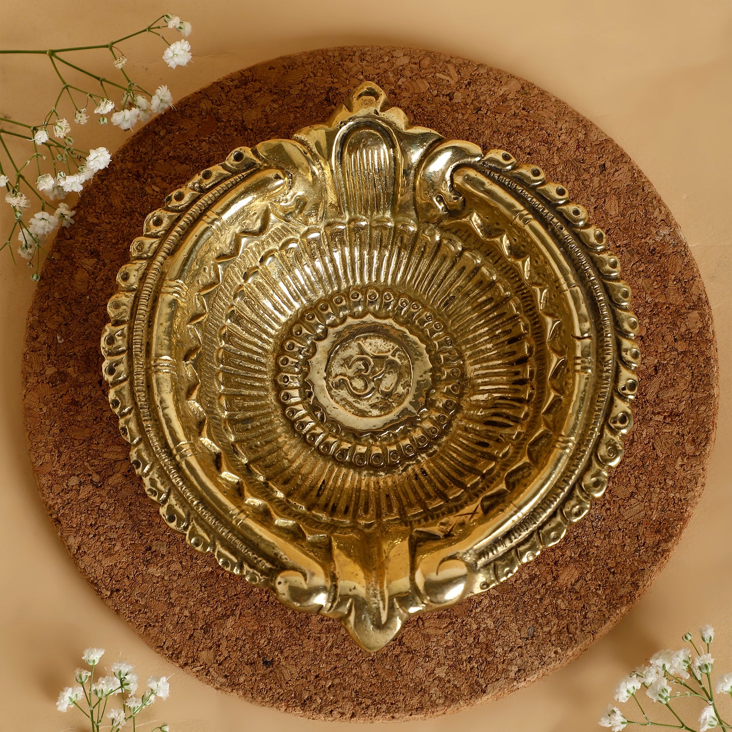 Brass Om Diya – Handcrafted Antique-Finish Oil Lamp for Diwali, Pooja, and Spiritual Décor
