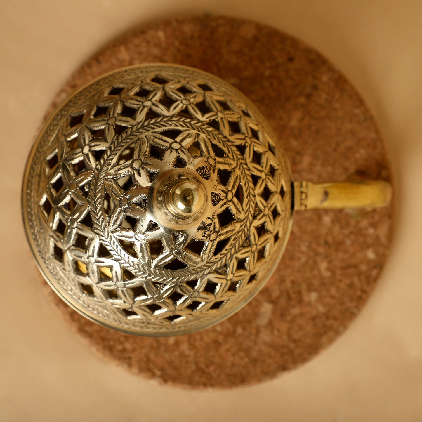 Pure Brass Conical Loban Dhoop Dani – Handcrafted Incense Burner with Perforated Lid & Curved Handle