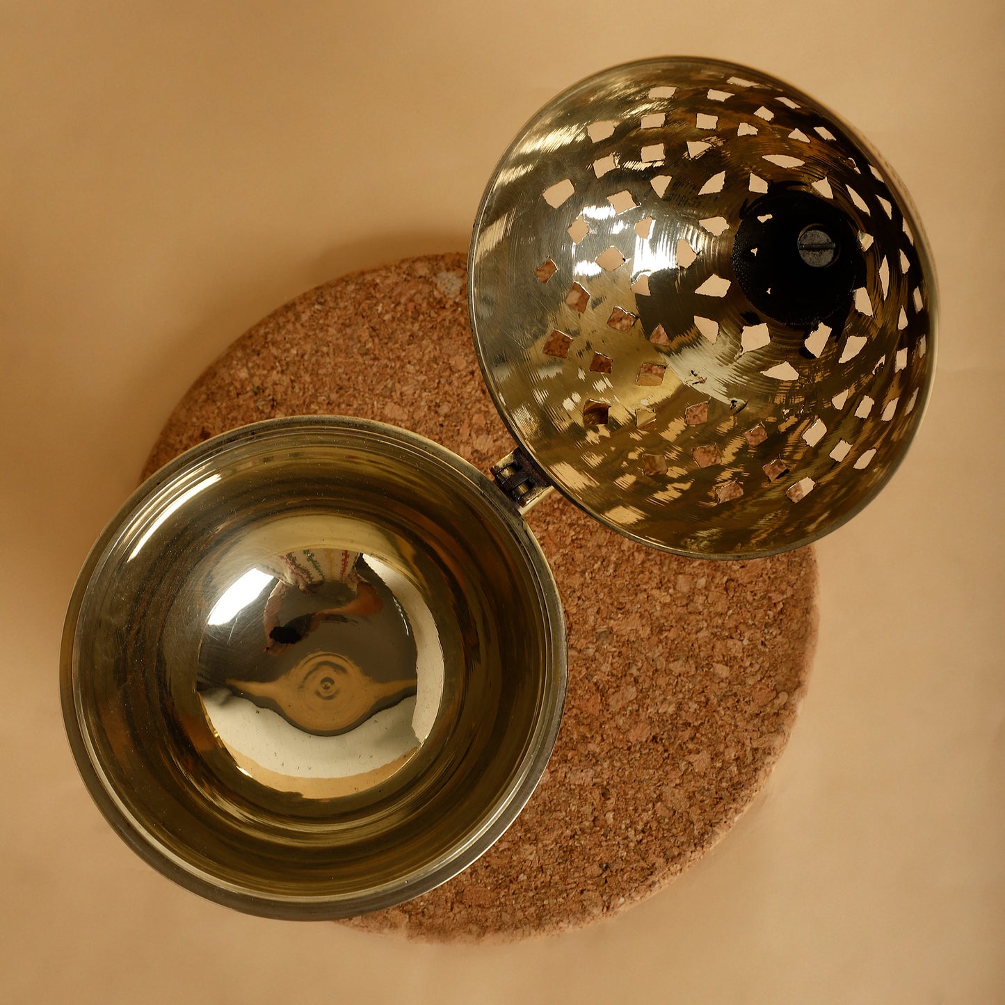 Pure Brass Conical Loban Dhoop Dani – Handcrafted Incense Burner with Perforated Lid & Curved Handle