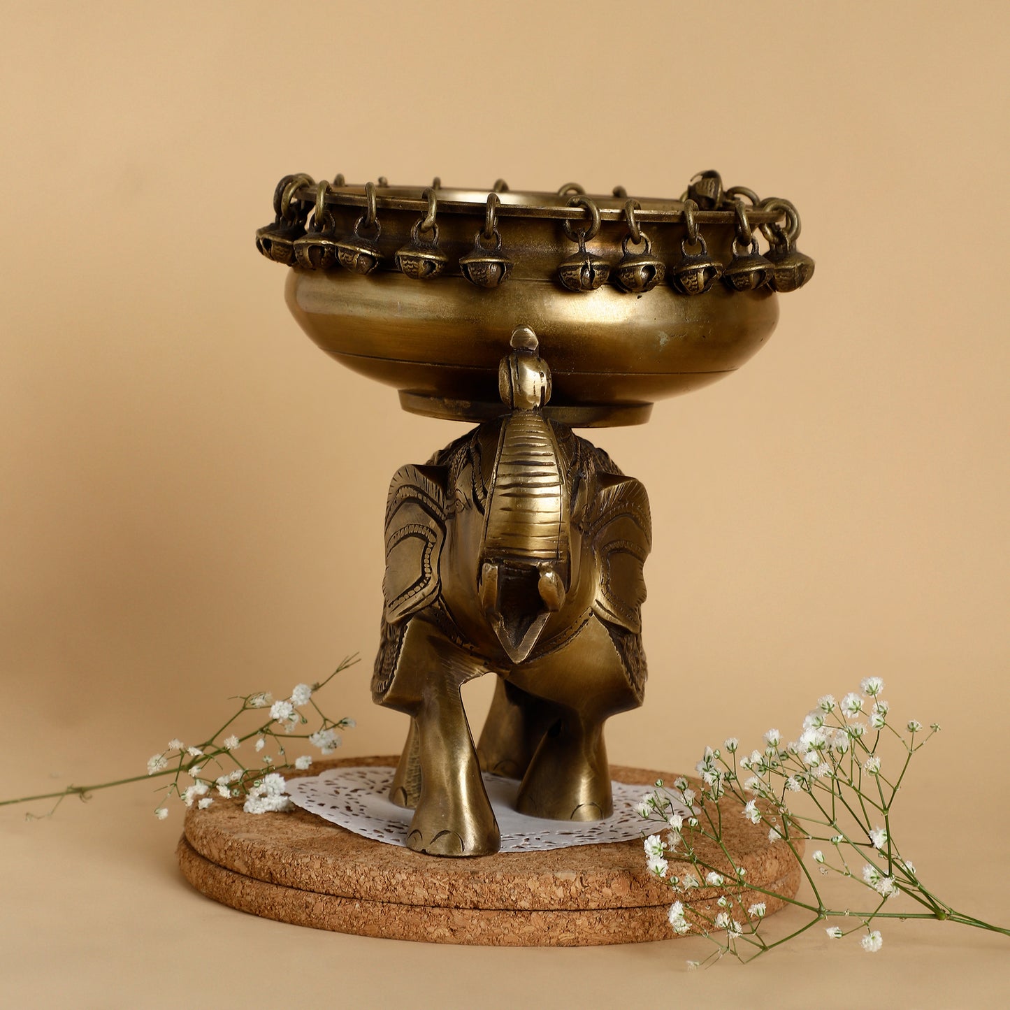Traditional Handcrafted Brass Elephant Urli Bowl – Indian Decorative Vessel for Vaastu & Festive Home Décor