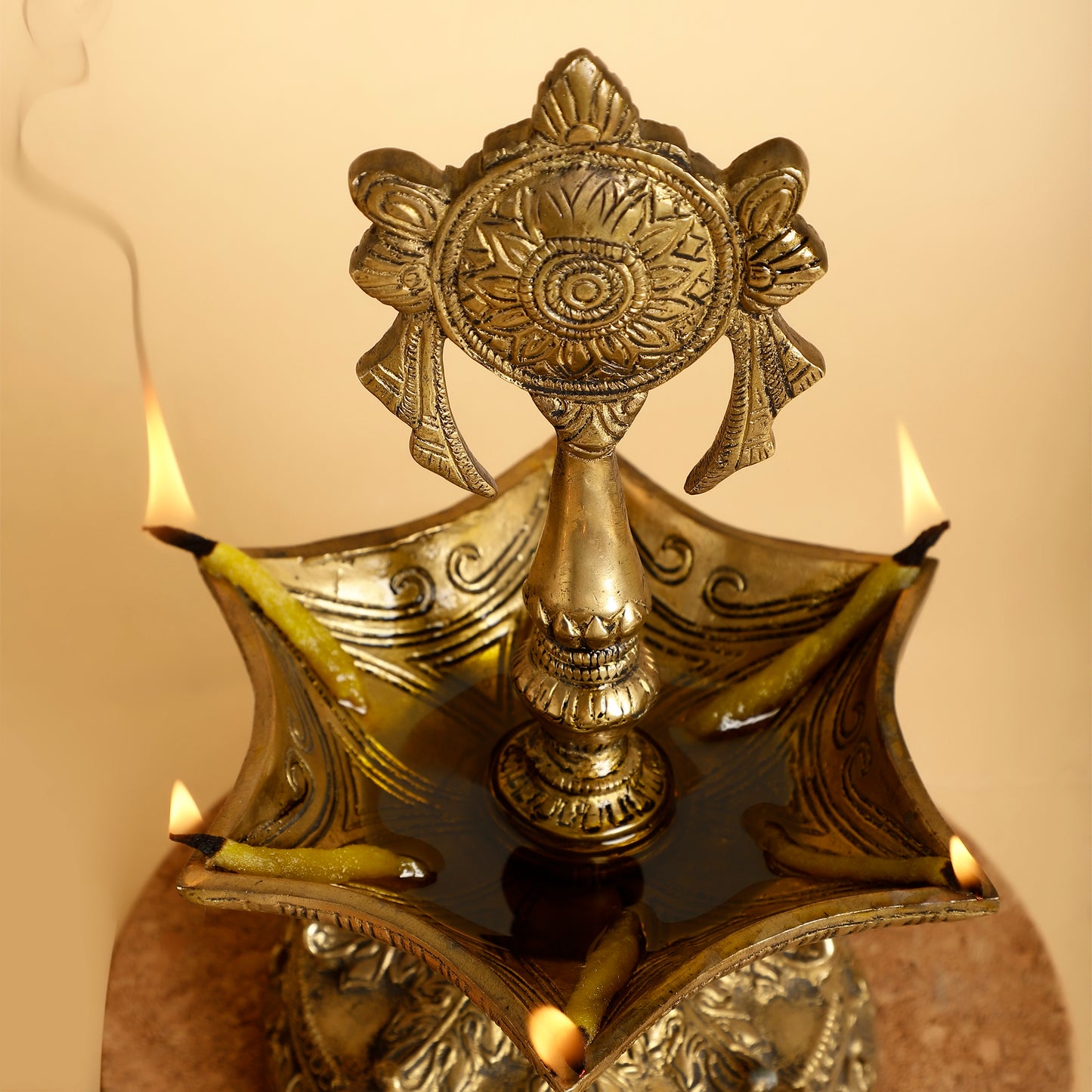 Set of 2 Panchmukhi Brass Oil Lamps – Traditional Five-Spout Diyas for Puja & Festive Décor