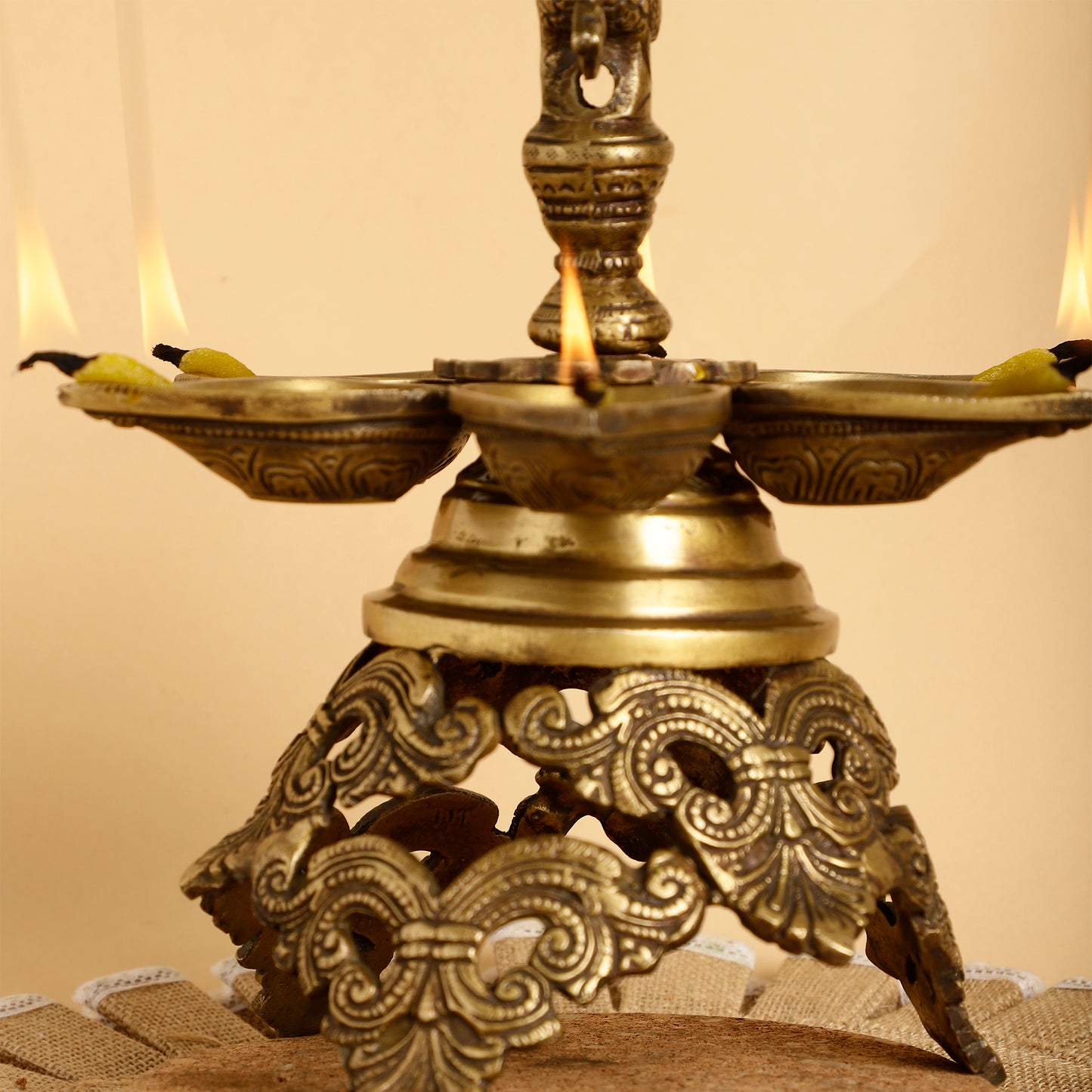 Set of 2 Panchmukhi Brass Oil Lamps – Traditional Five-Spout Diyas for Puja & Festive Décor