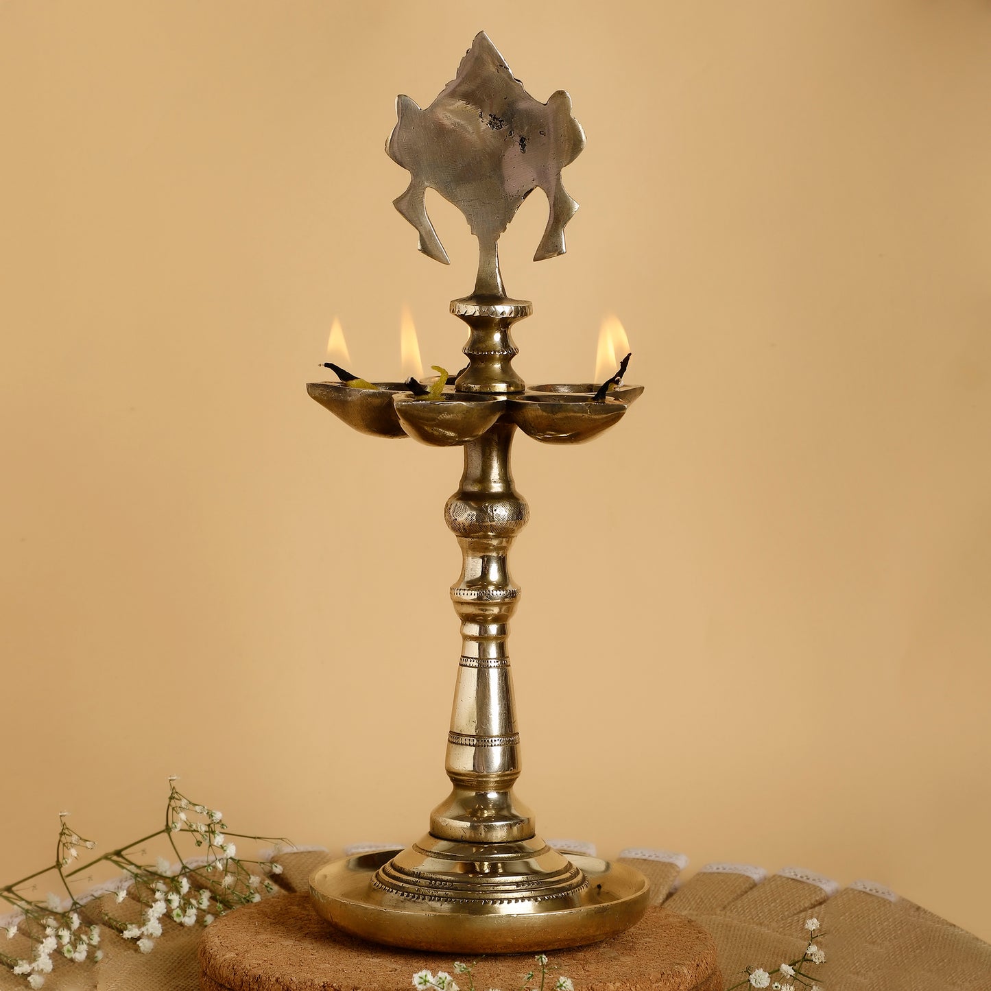 Handcrafted Shankh Chakra Brass Diya – Traditional Oil Lamp for Pooja, Festive & Home Decor