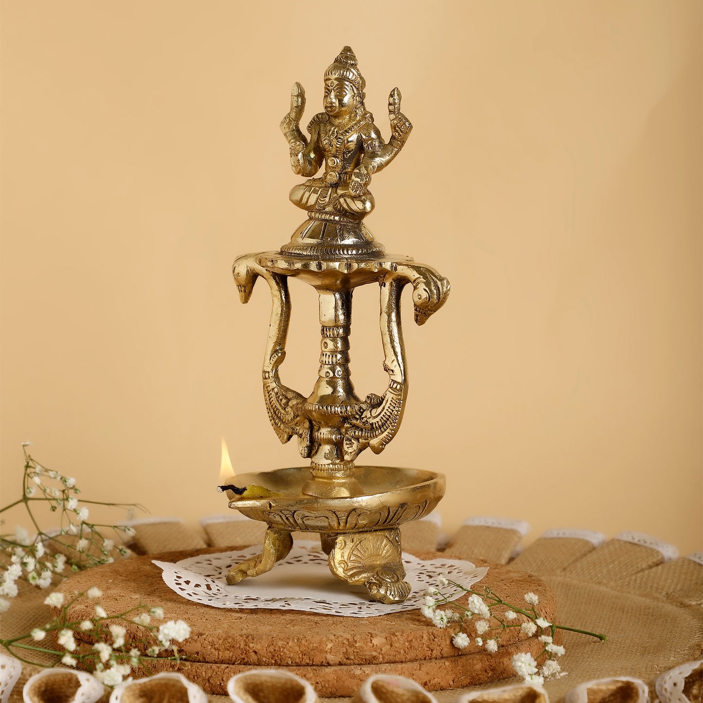 Handcrafted Brass Laxmi Oil Diya – Traditional Lakshmi Deepam for Temple & Festive Décor