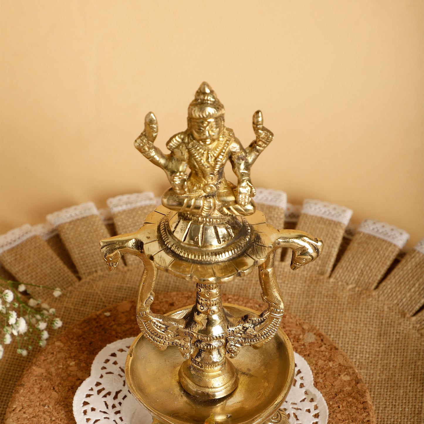 Handcrafted Brass Laxmi Oil Diya – Traditional Lakshmi Deepam for Temple & Festive Décor