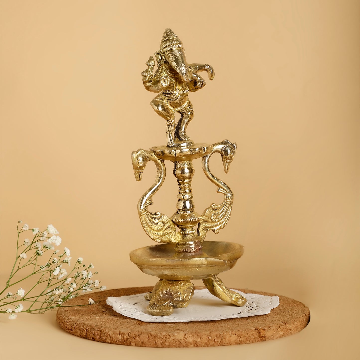 Brass Dancing Ganesh Diya with Base – Decorative Oil Lamp for Pooja & Festive Decor