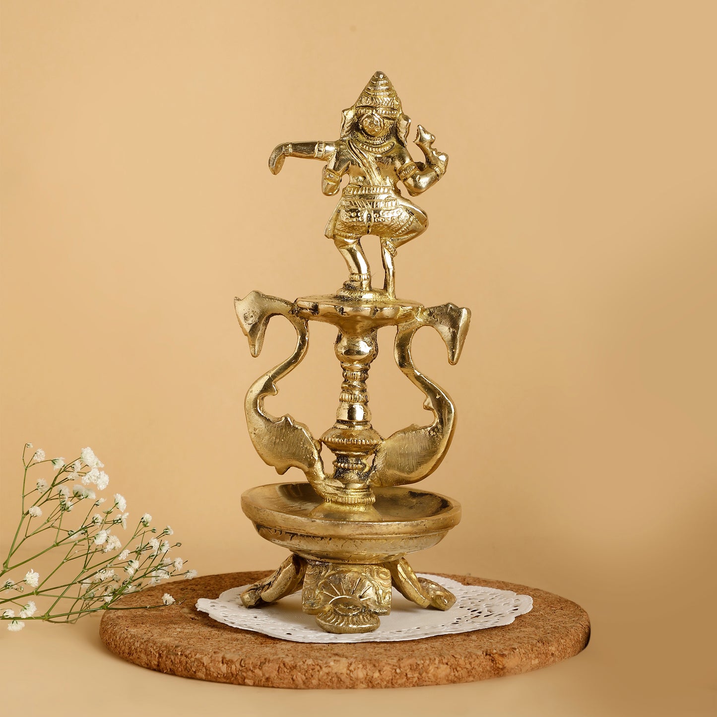 Brass Dancing Ganesh Diya with Base – Decorative Oil Lamp for Pooja & Festive Decor