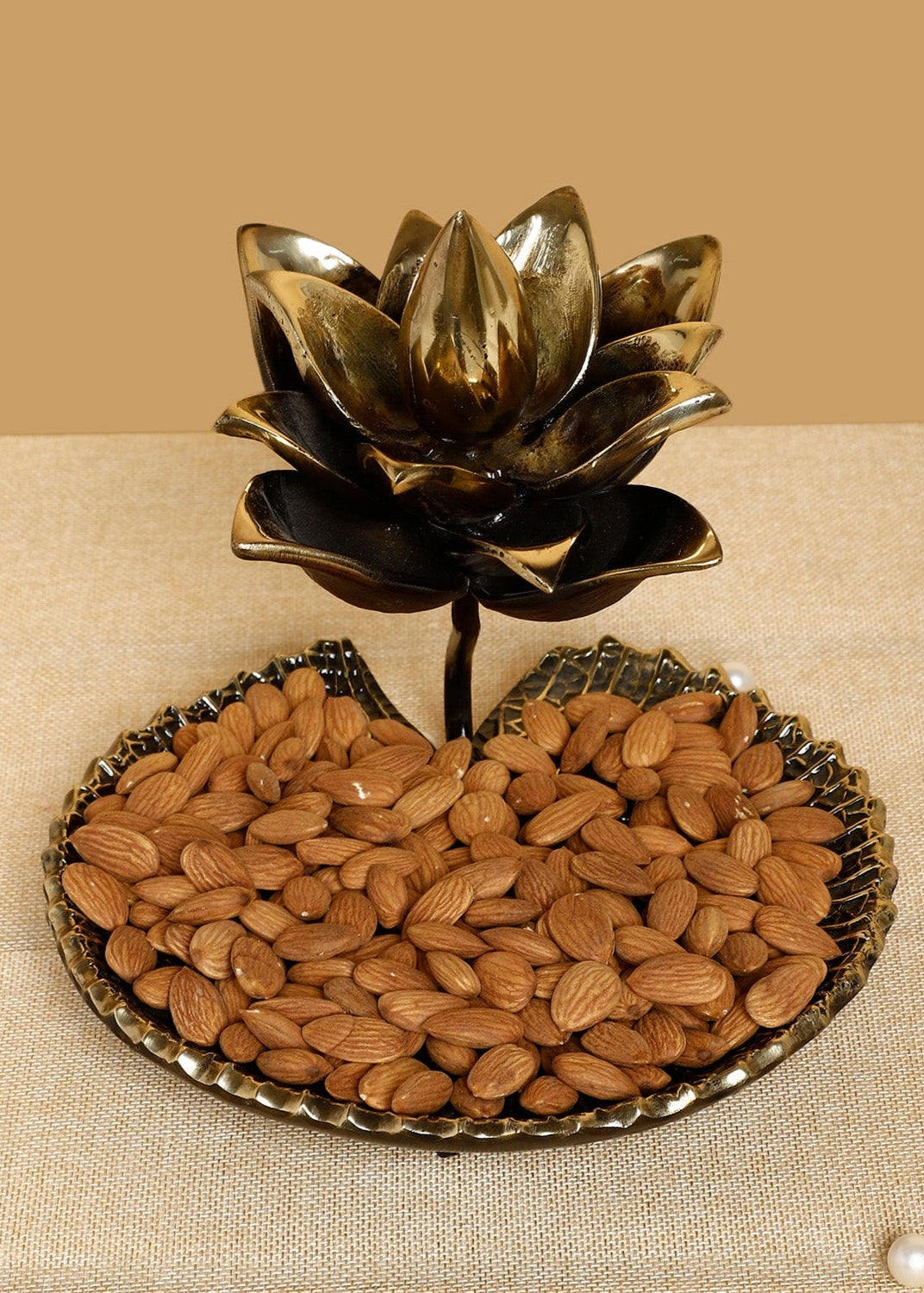 Handcrafted Brass Lotus Bowl – Antique Serveware & Pooja Decor with Embossed Base