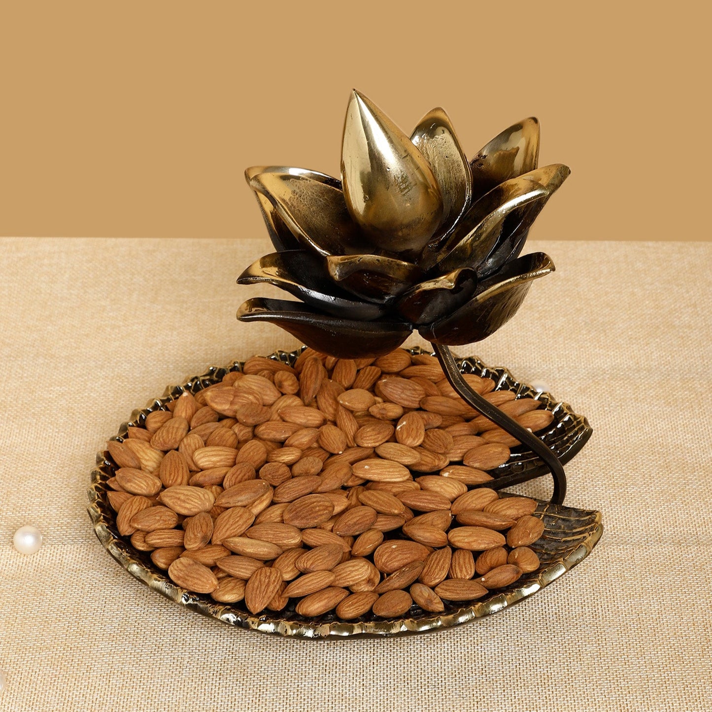 Handcrafted Brass Lotus Bowl – Antique Serveware & Pooja Decor with Embossed Base
