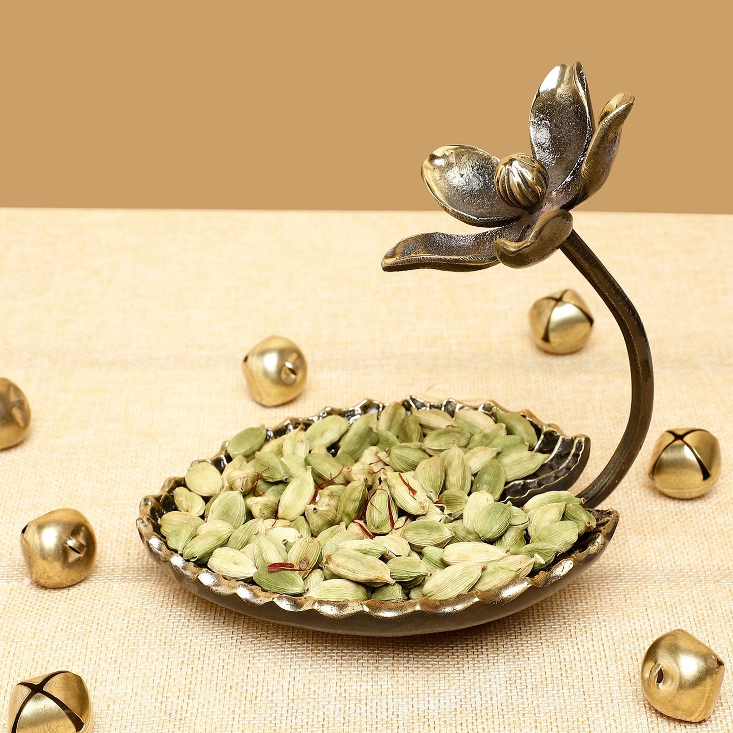 Handcrafted Brass Dry Fruit Bowl with Flower Handle – Ethnic Serveware for Pooja & Festive Gifting