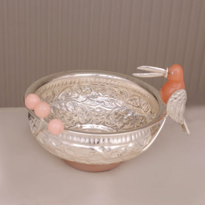 Silver Resin Bird Bowl – Elegant Decorative Table Accent