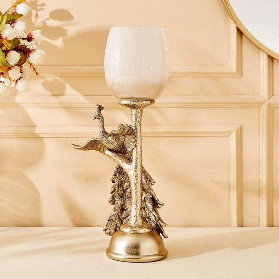 Peacock Glass Candle Holder – Elegant Home Décor Centerpiece & Festive Gifting